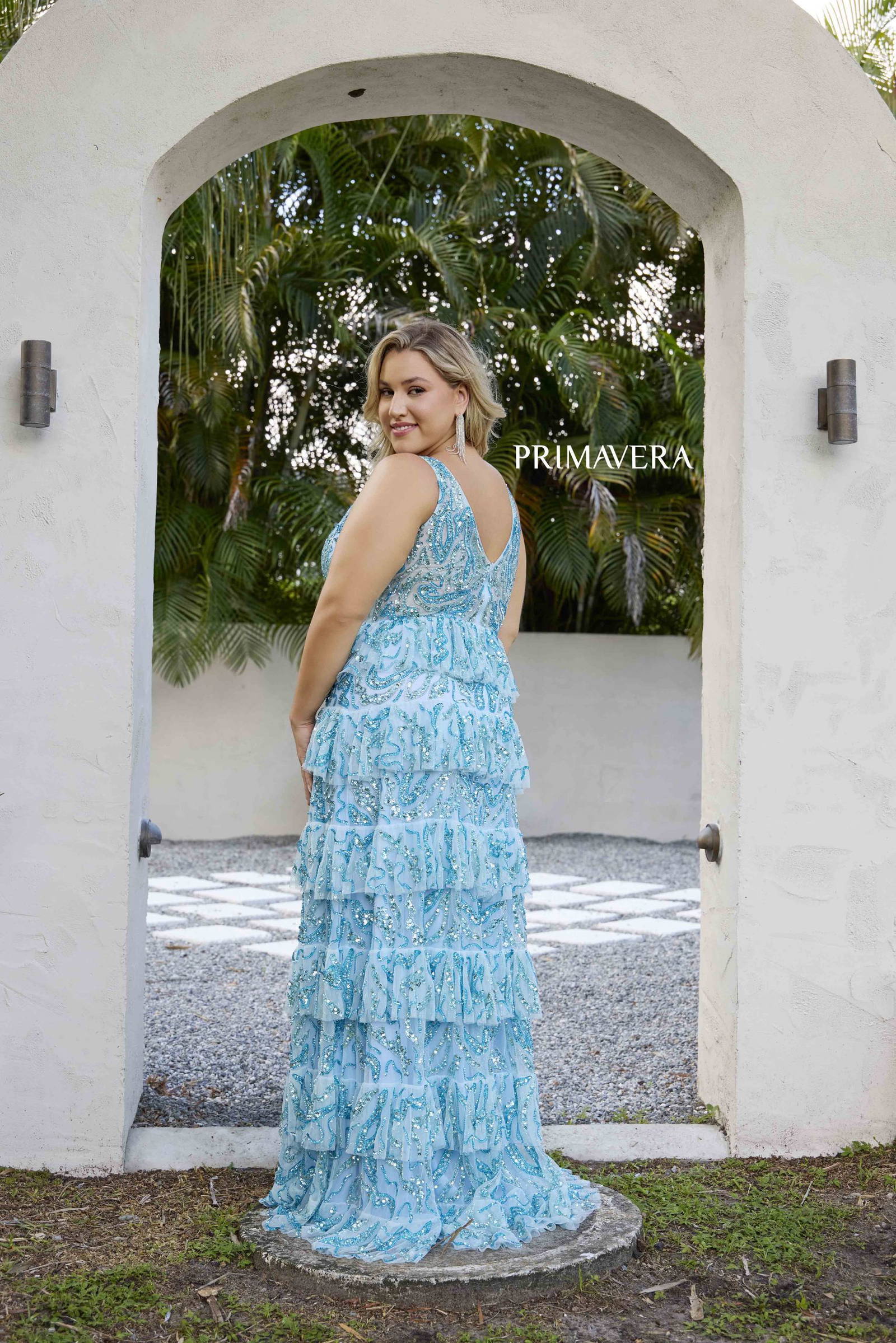 Primavera Couture 14073 Long Plus Size Formal Tiered Gown - Image 2