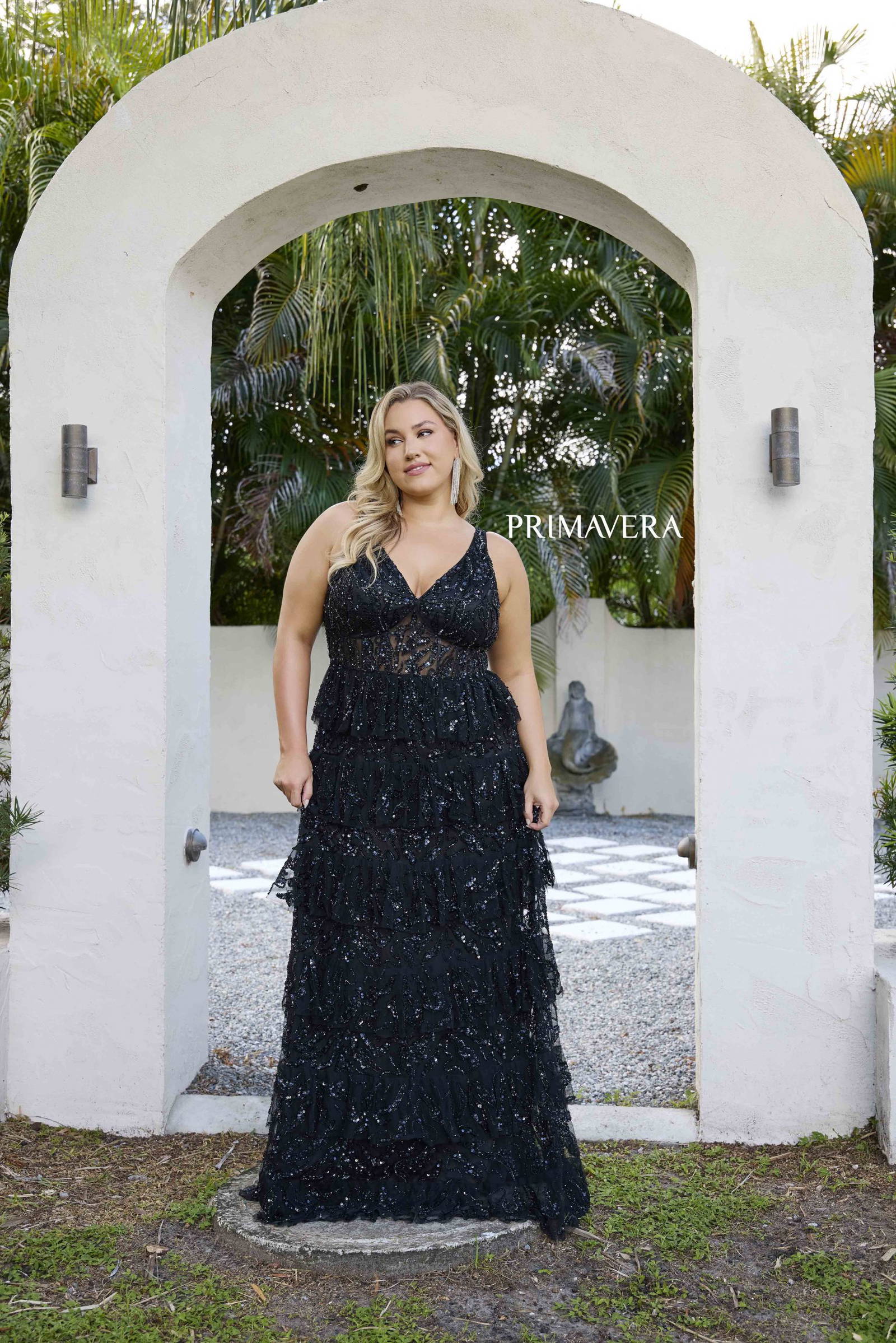 Primavera Couture 14073 Long Plus Size Formal Tiered Gown - Image 3