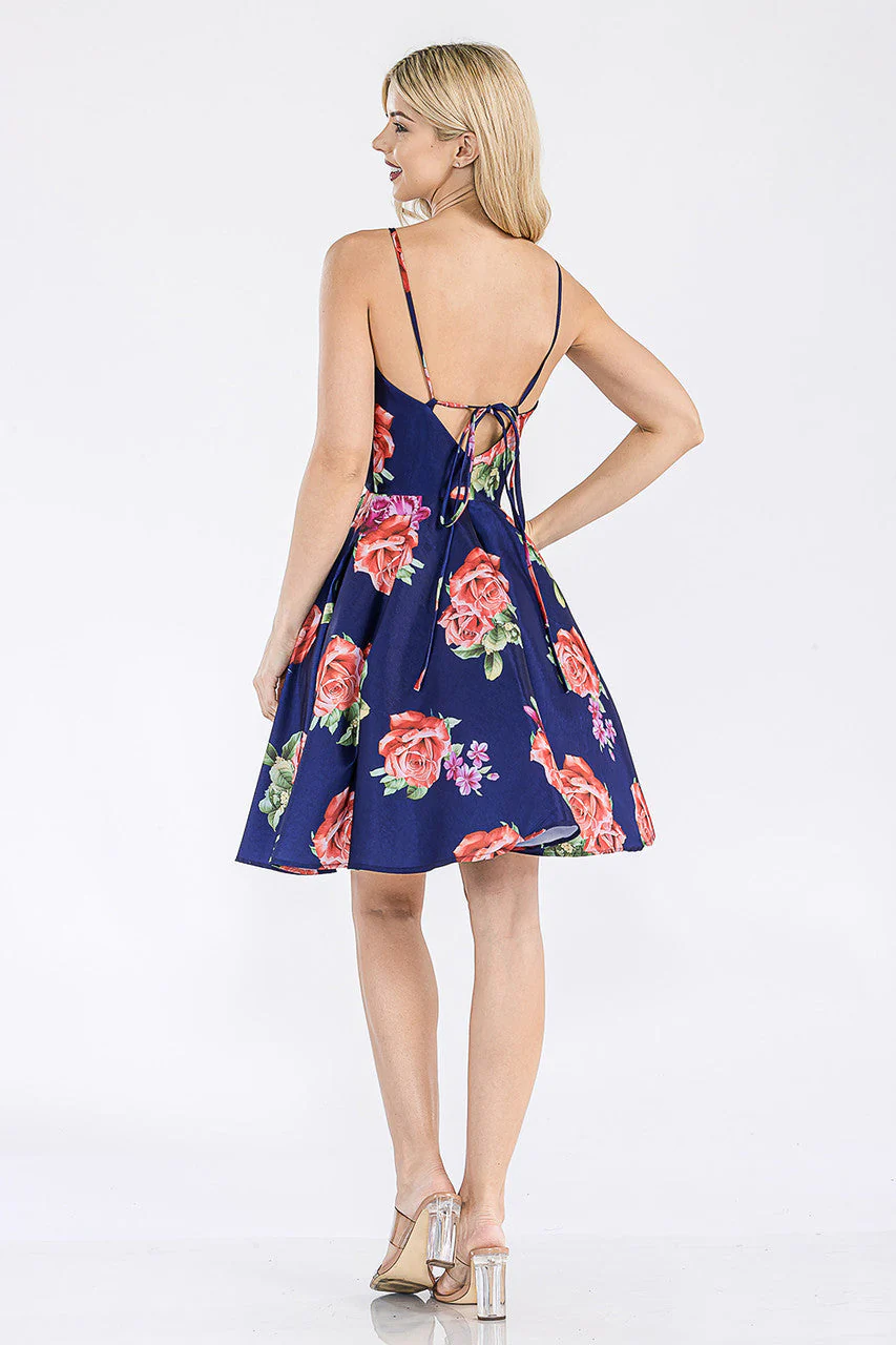 Lenovia 5307 Sleeveless V-Neck Print Taffeta A-line Dress - Image 2