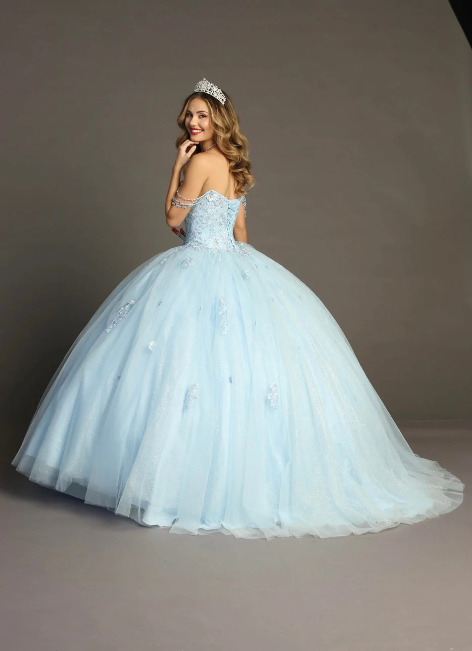 Chicas HF3071 Printed Glitter Blue BallDress Strapless Tulle Dress - Image 2