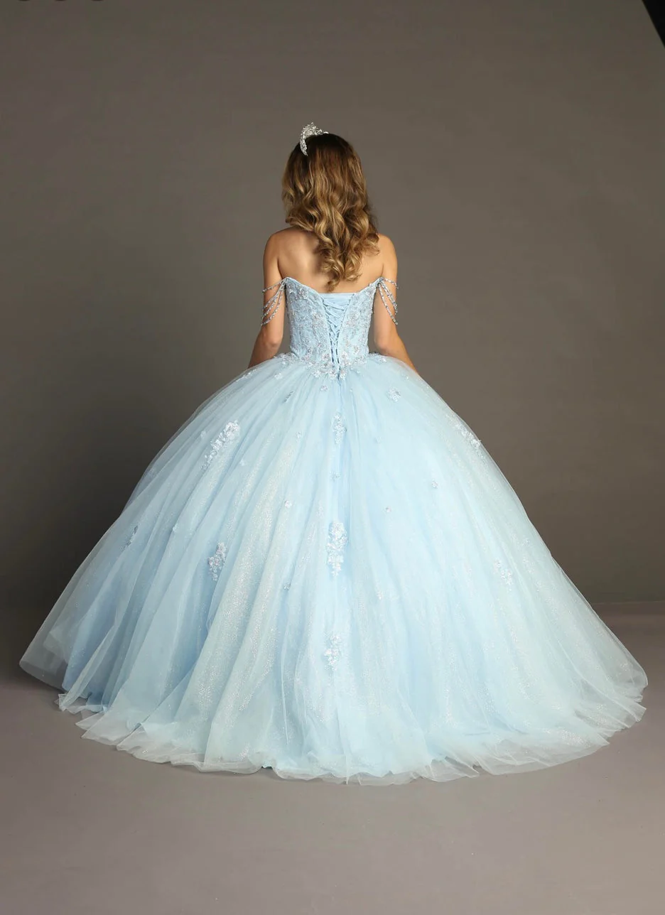 Chicas HF3071 Printed Glitter Blue BallDress Strapless Tulle Dress - Image 3