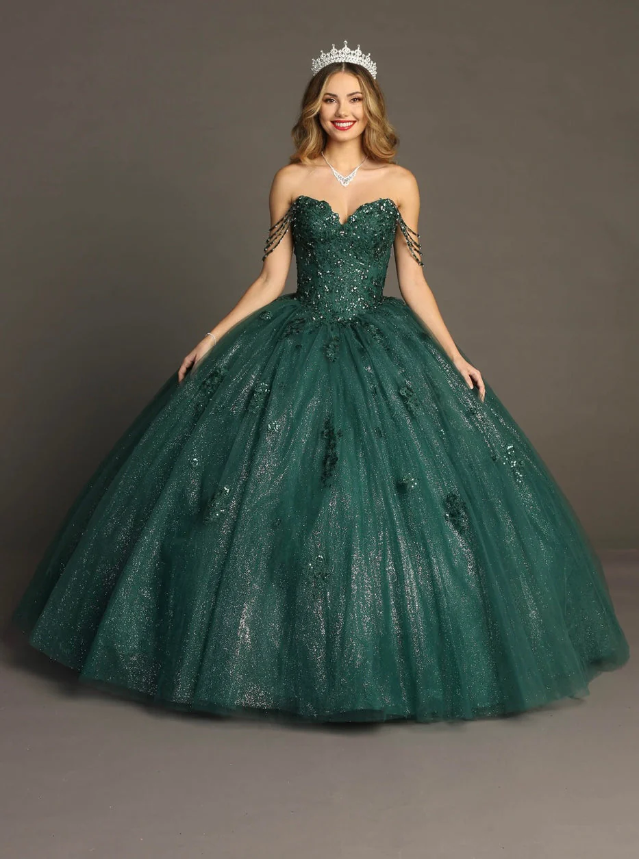 Chicas HF3071 Printed Glitter Blue BallDress Strapless Tulle Dress - Image 4