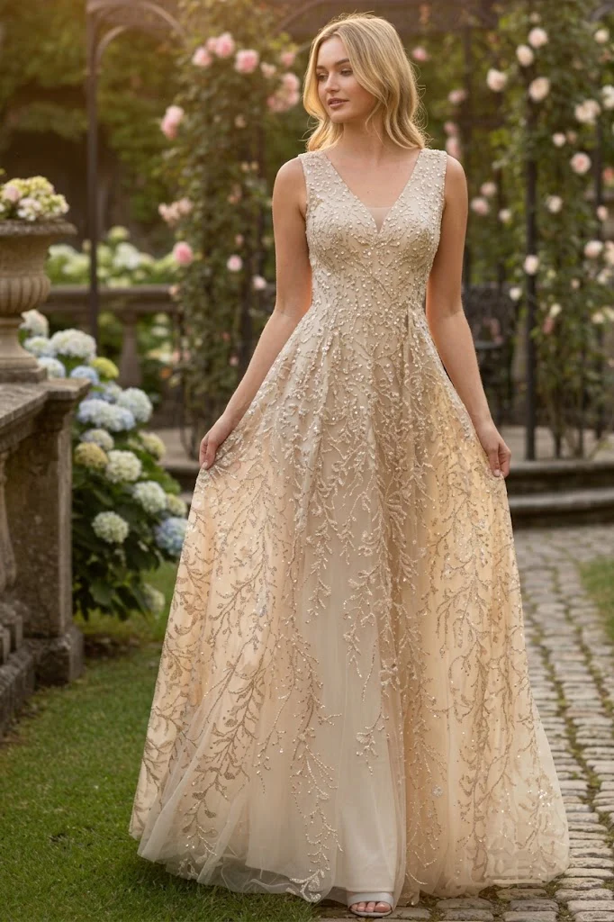 Formal Dress Long V-Neck Sleeveless A-Line Gown By Lenovia 8337-New Collection - Image 3