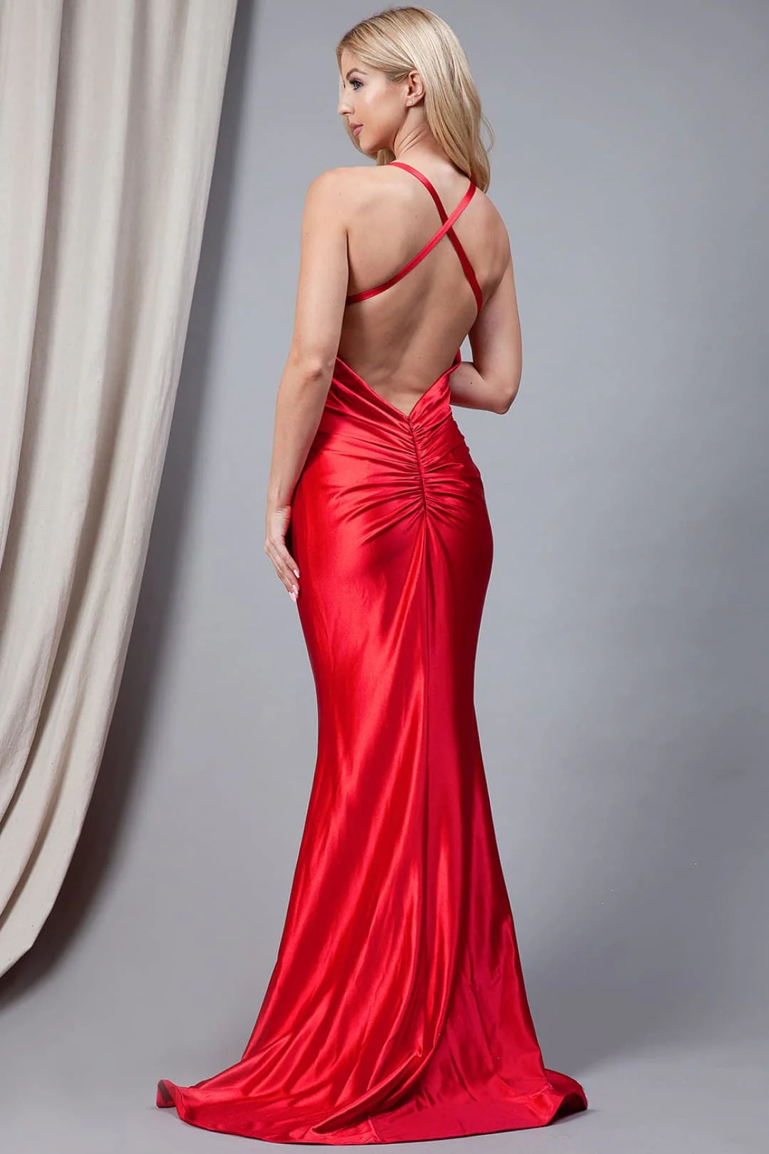 Red Bridesmaid Dresses-Inexpensive 5039 V-neck - Image 2