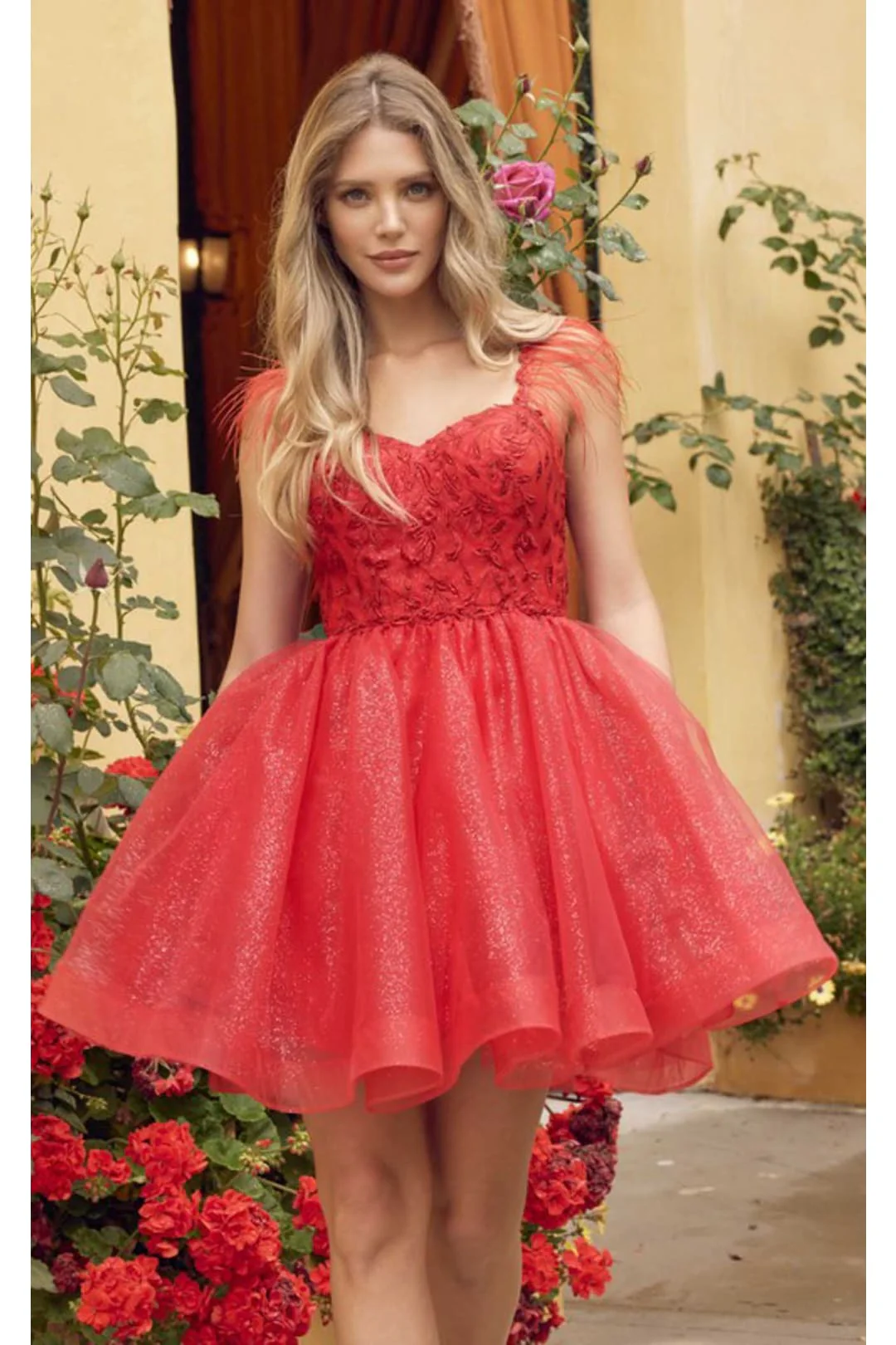 Red Bridesmaid Dresses-Inexpensive Feather-Embellished by Juliet 881