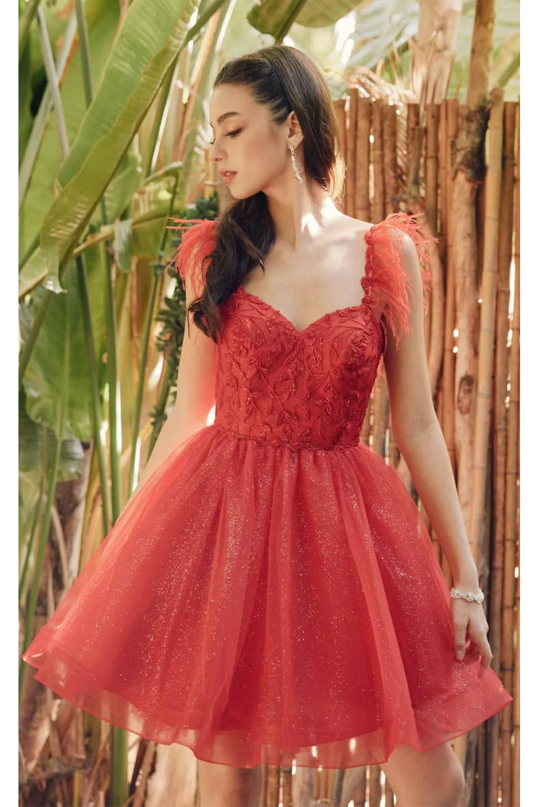 Red Bridesmaid Dresses-Inexpensive Feather-Embellished by Juliet 881 - Image 2