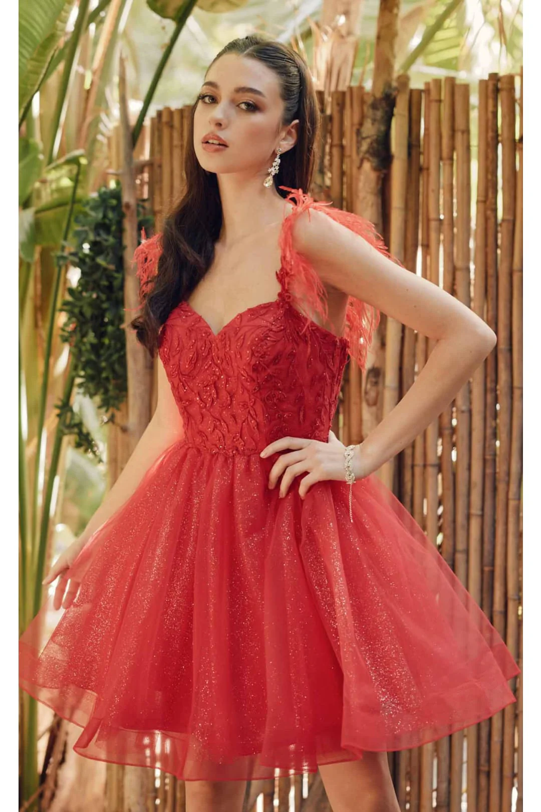 Red Bridesmaid Dresses-Inexpensive Feather-Embellished by Juliet 881 - Image 3