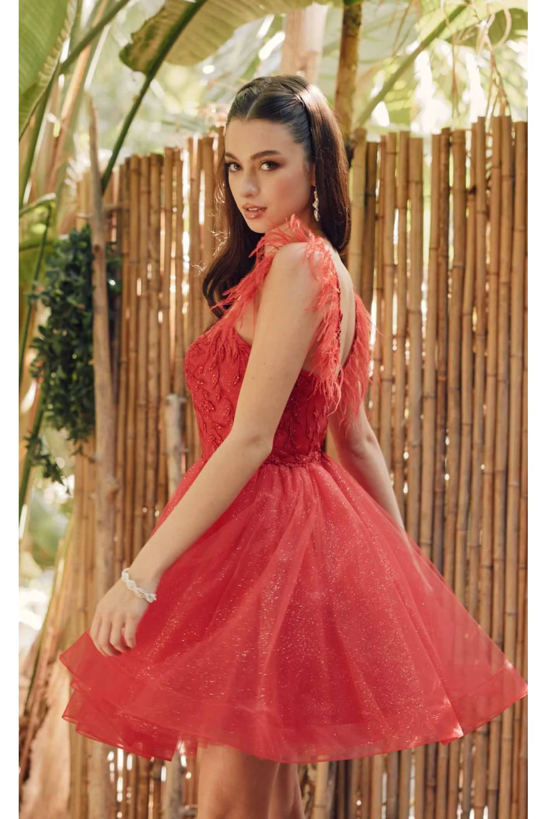 Red Bridesmaid Dresses-Inexpensive Feather-Embellished by Juliet 881 - Image 4