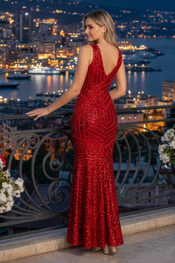 Lenovia USA 5150 V-Neck Mermaid Sequined Long Evening Prom Dress-New Collection - Image 3