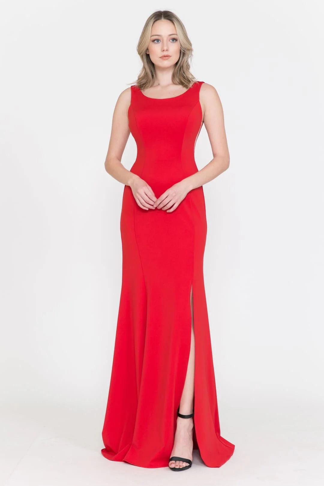 Red Bridesmaid Dresses-Inexpensive Poly USA 8168 Sleeveless - Image 2