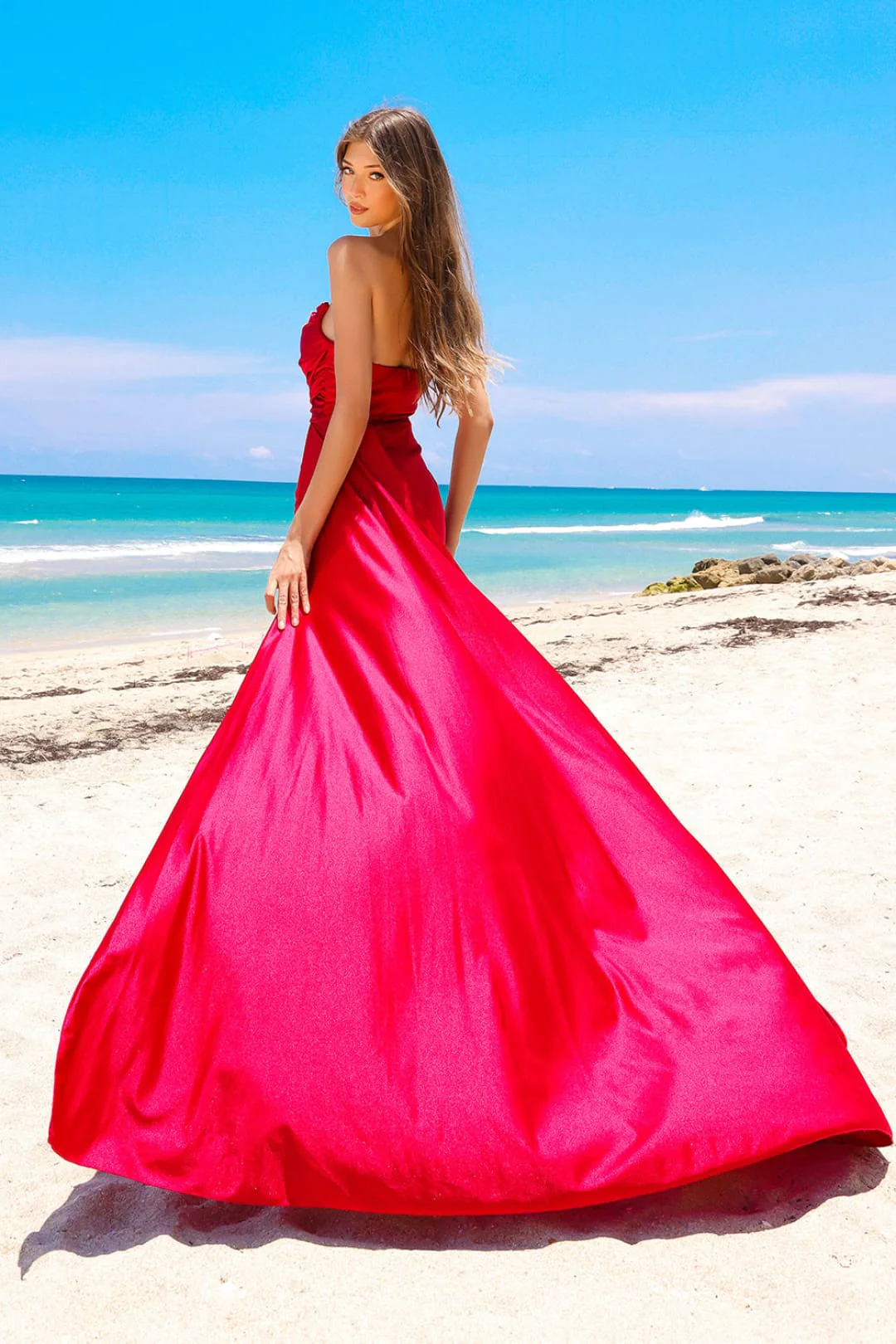 Red Bridesmaid Dresses-Inexpensive Side Cape - Image 7