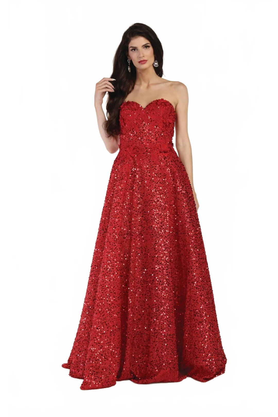Red Christmas & Holiday Dress in Sequin Mesh By Royal Queen RQ8025 - Image 7