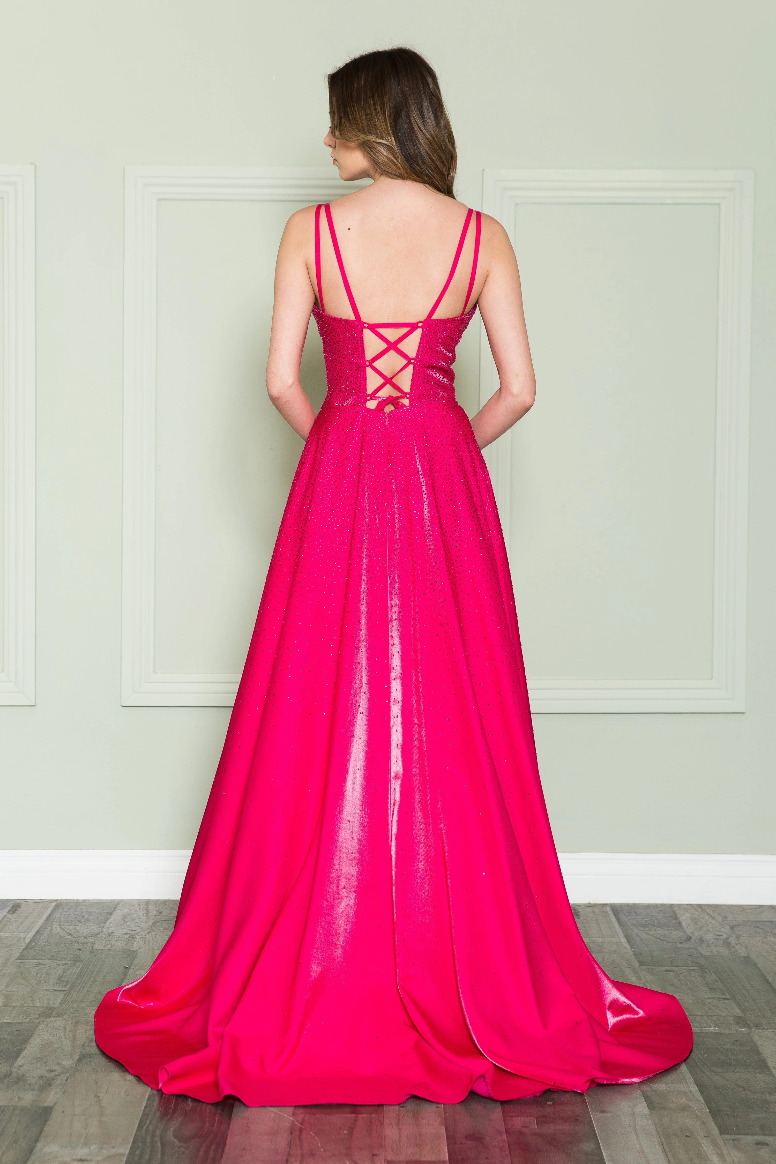 Poly USA 8922 Rhinestone Beaded A-line Gown - Image 2