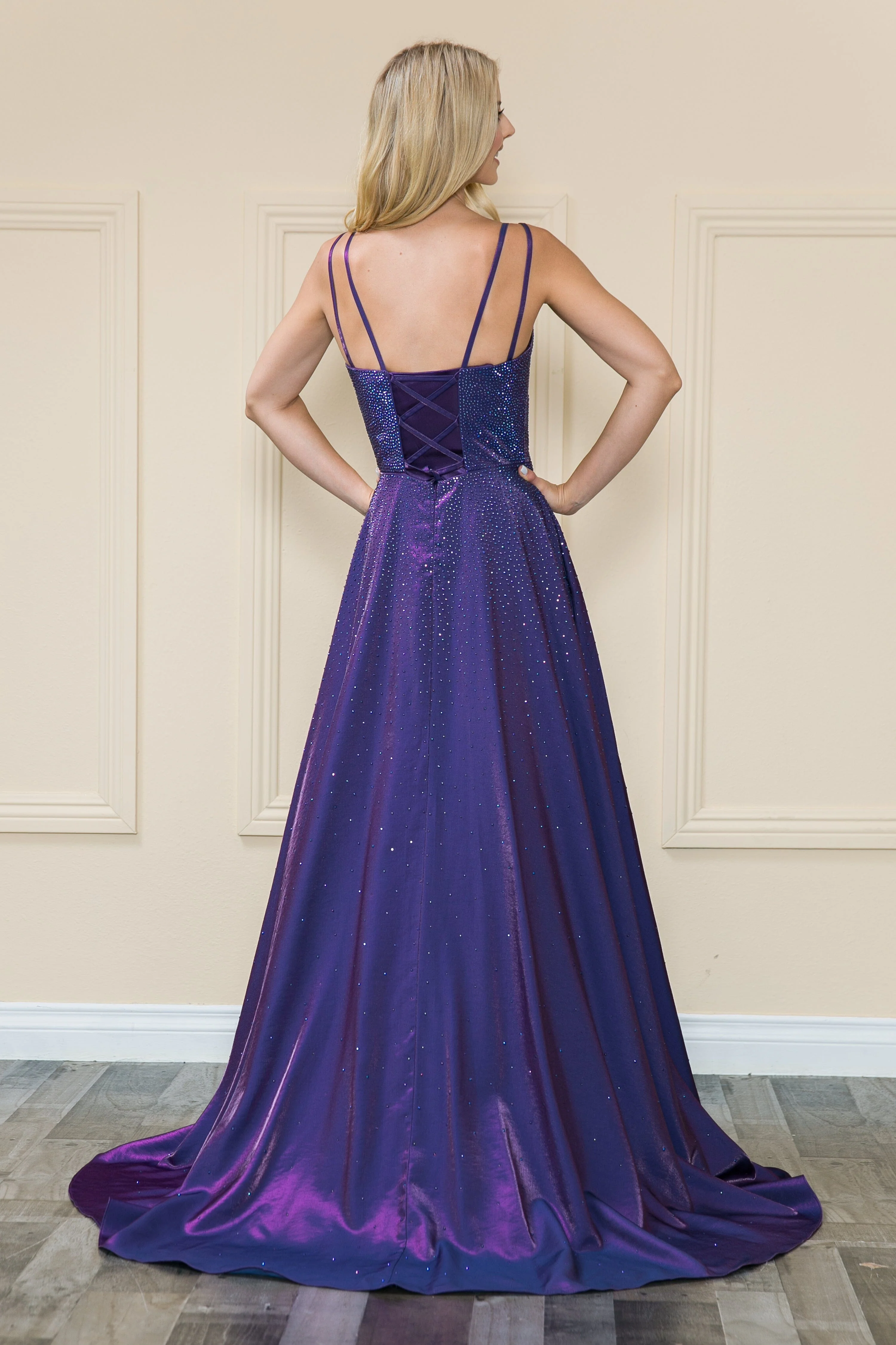 Poly USA 8922 Rhinestone Beaded A-line Gown - Image 3