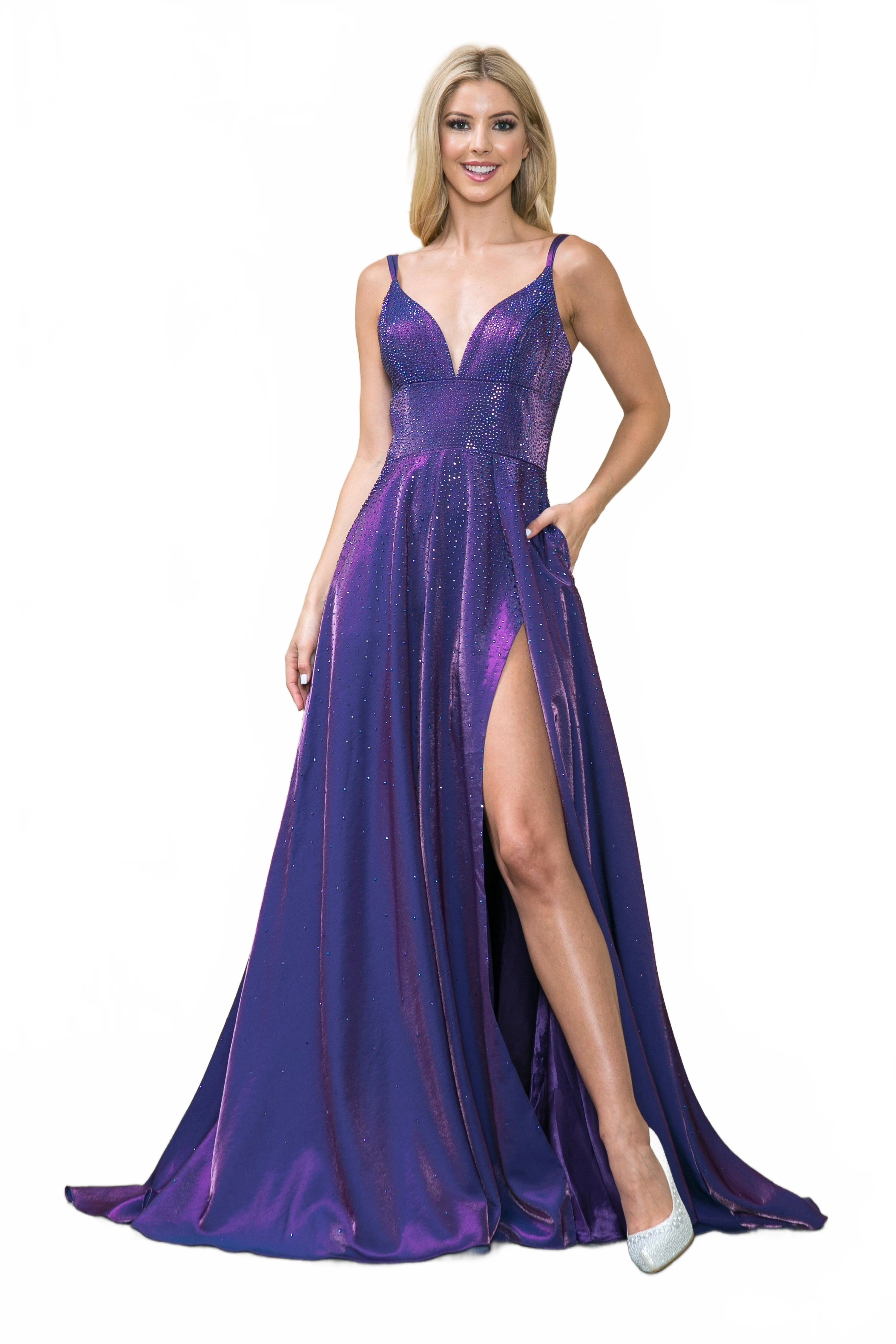 Poly USA 8922 Rhinestone Beaded A-line Gown - Image 9