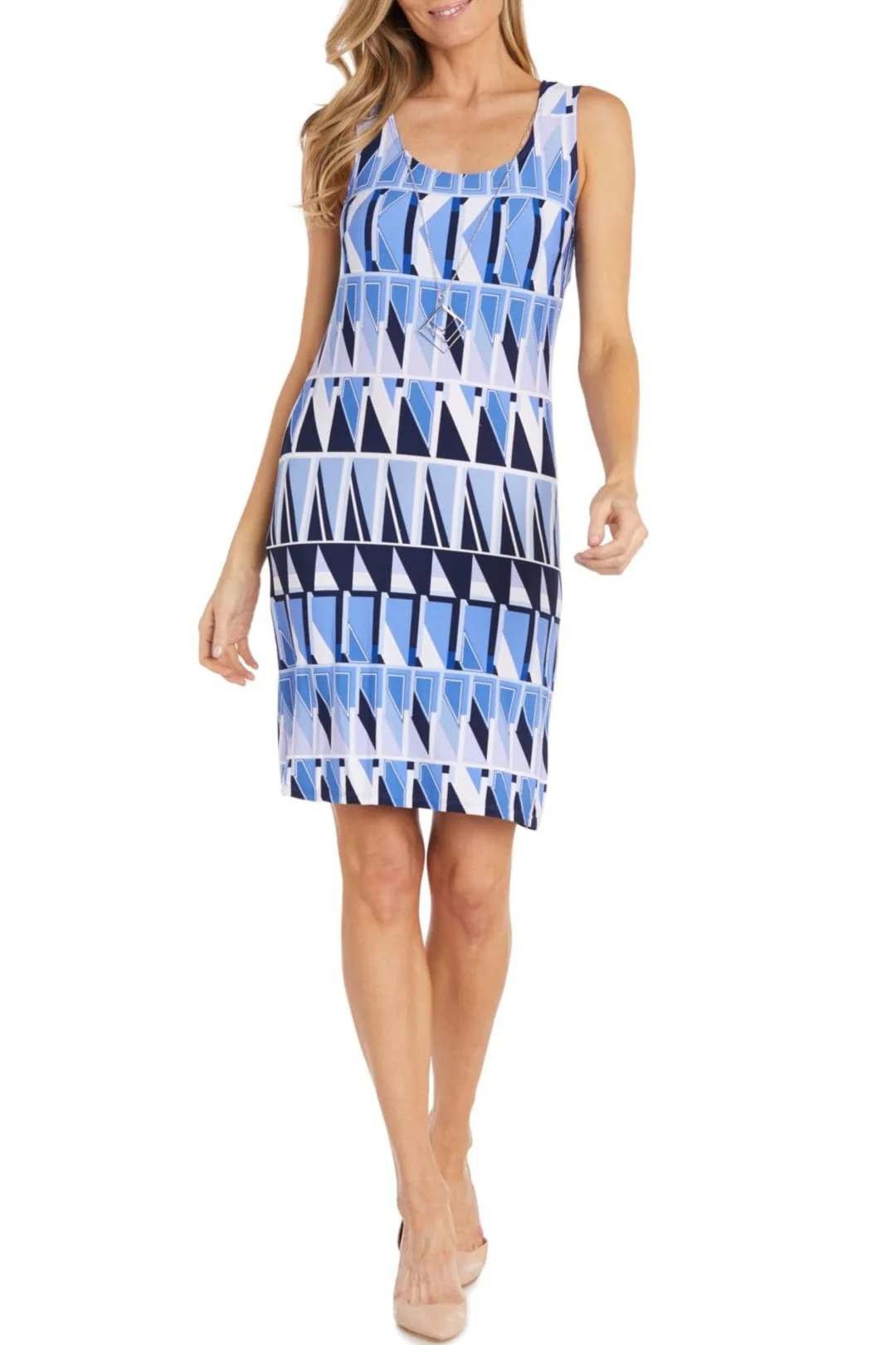 PERIWINKLE NAVY 3/4 Sleeve Geo-Print Jacket Dress Set 1027 - Image 3