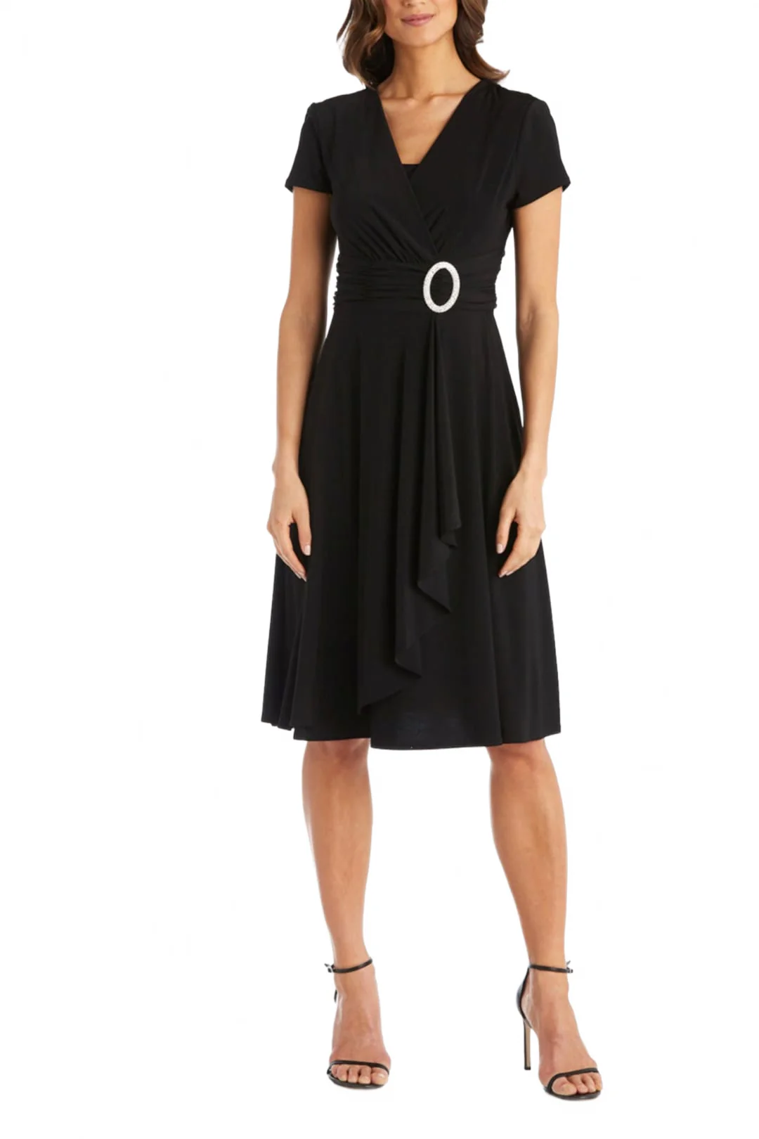 BLACK Short Sleeve Ruched Waist A-Line Dress 1149 - Image 2