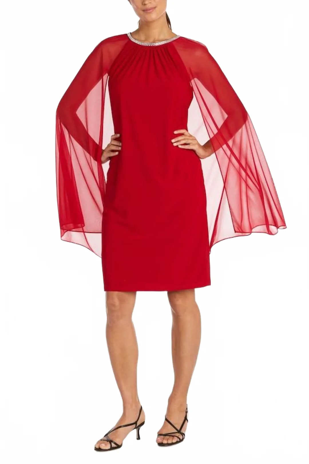 RED Shift Tulle Cape Short Evening Dress 2496 - Image 3