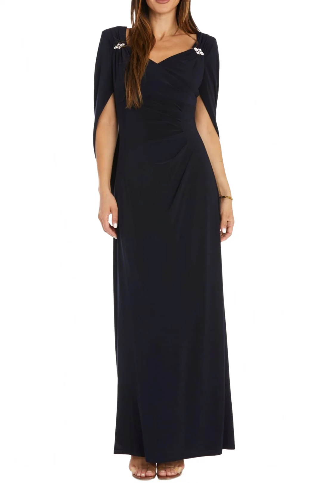 RM Richards 5899 Navy Draped Shawl Sleeve Long Evening Dress - Image 3