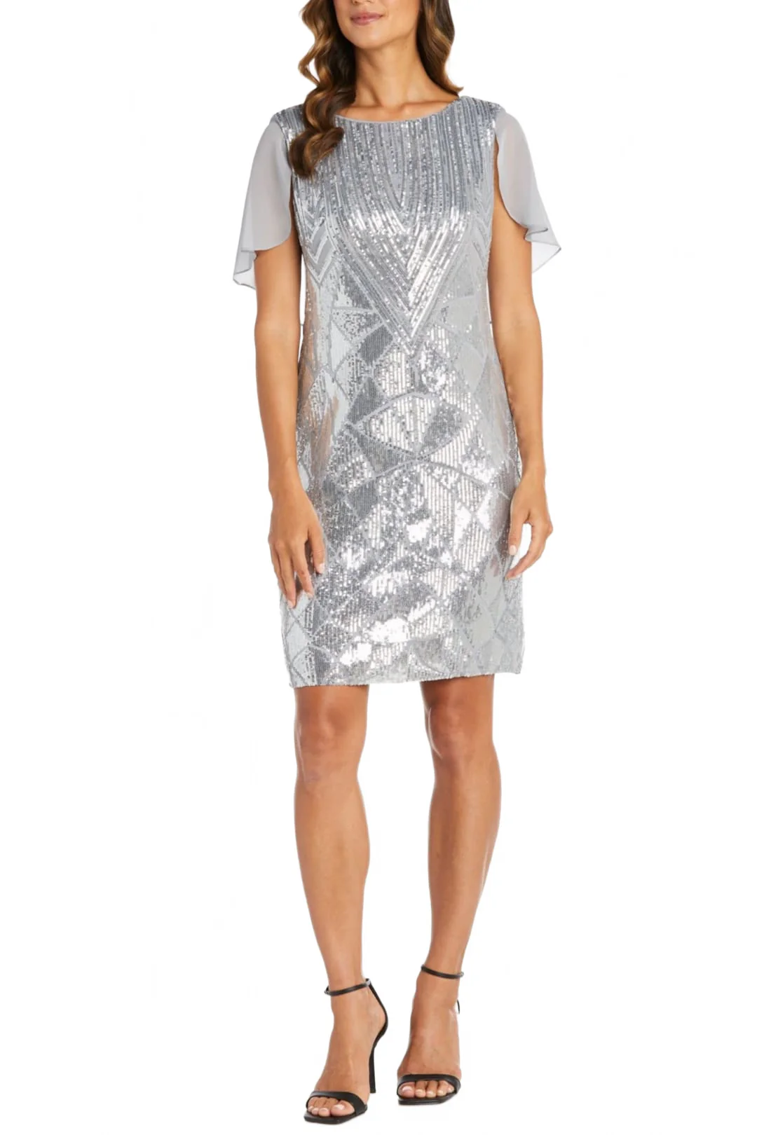 RM Richards 7721 SILVER Sequin Caplet Short Sheath Evening Dress - Image 3