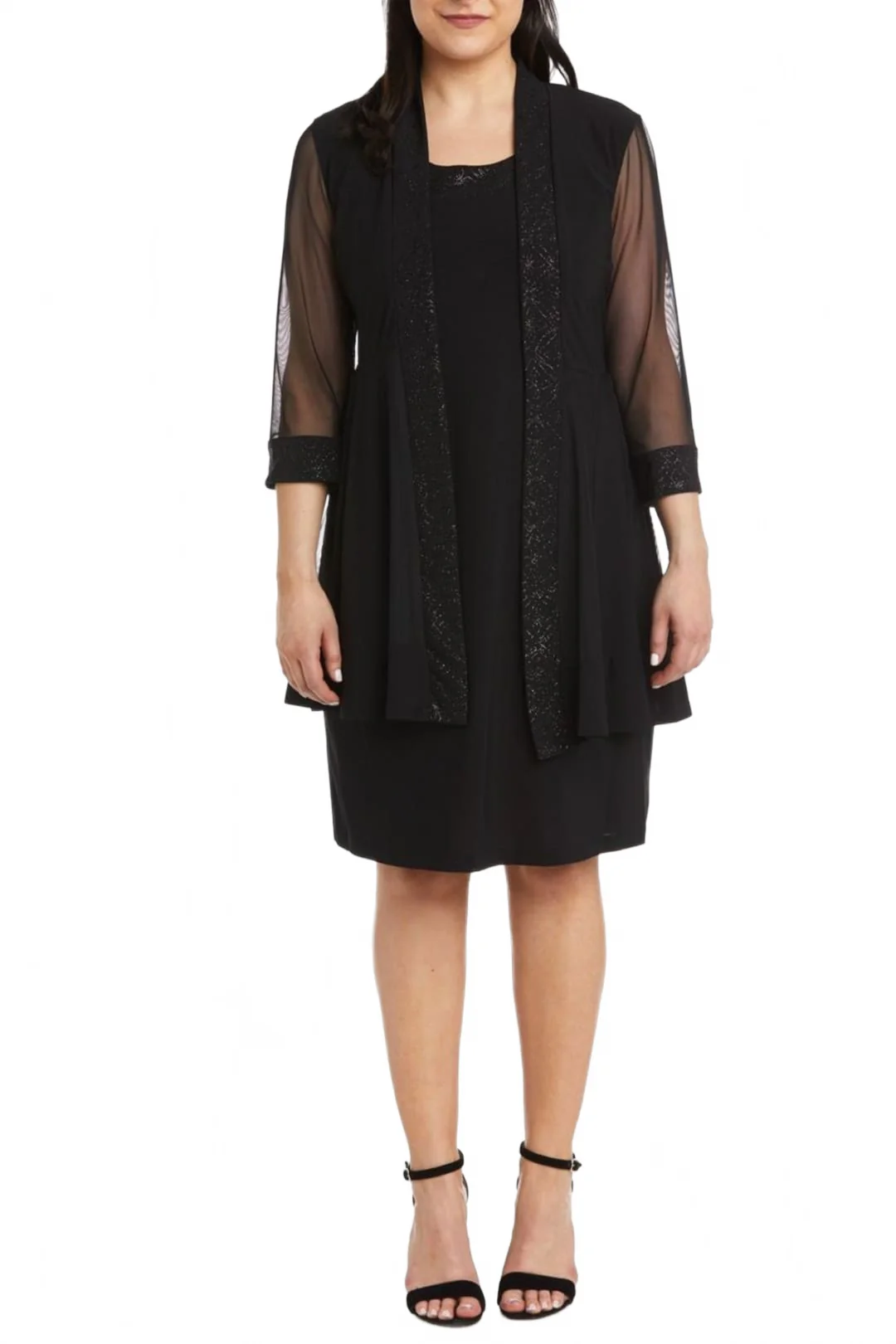BLACK Shimmery 3/4 Sleeve Jacket Dress 8993 - Image 4