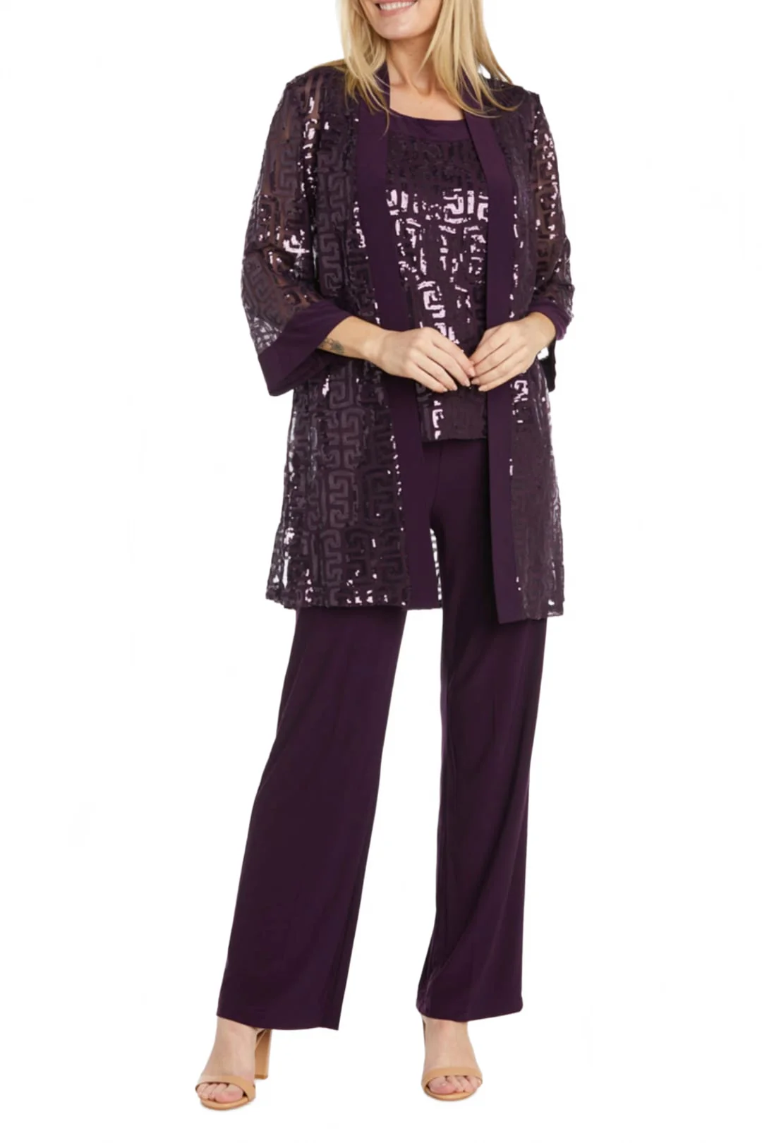 RM Richards 9761 Eggplant 3-Piece Sequined Pants Suit - Image 4