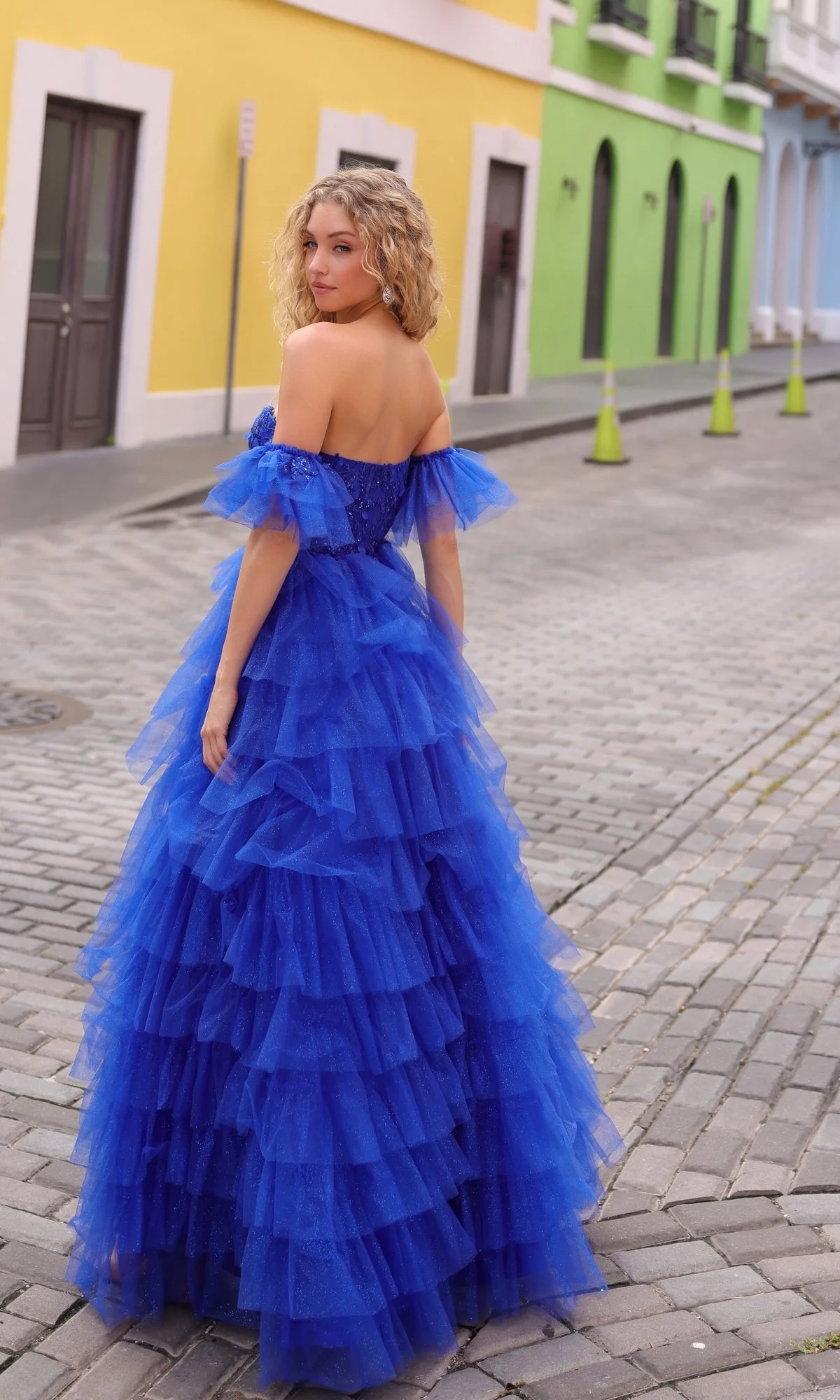 Nox Anabel T1338 Romantic Strapless Ruffle Prom Dress with Puff Sleeves - Image 4