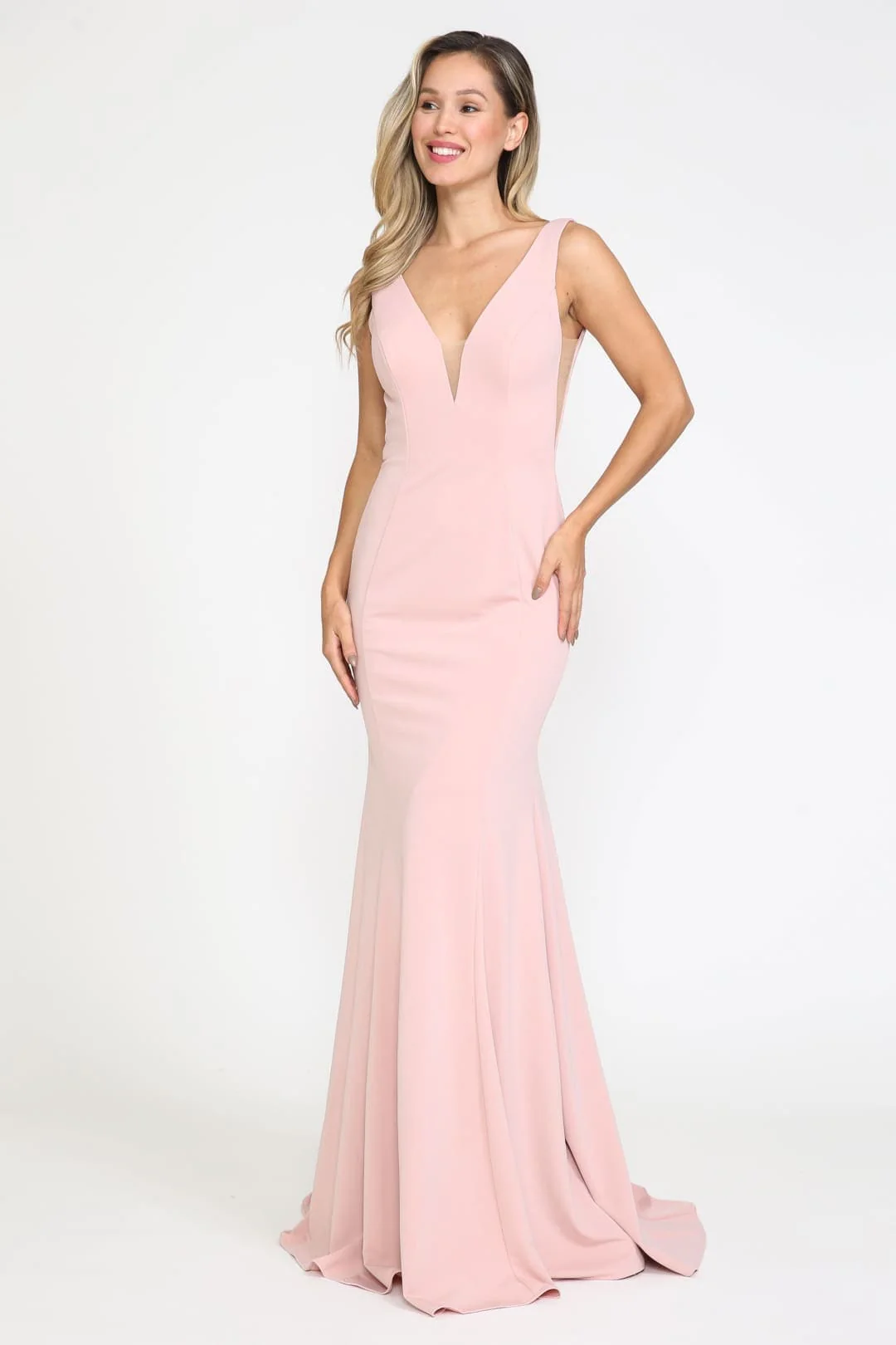 Rose Gold Bridesmaid Dresses-Inexpensive Poly USA 8158 Simple Mermaid - Image 2