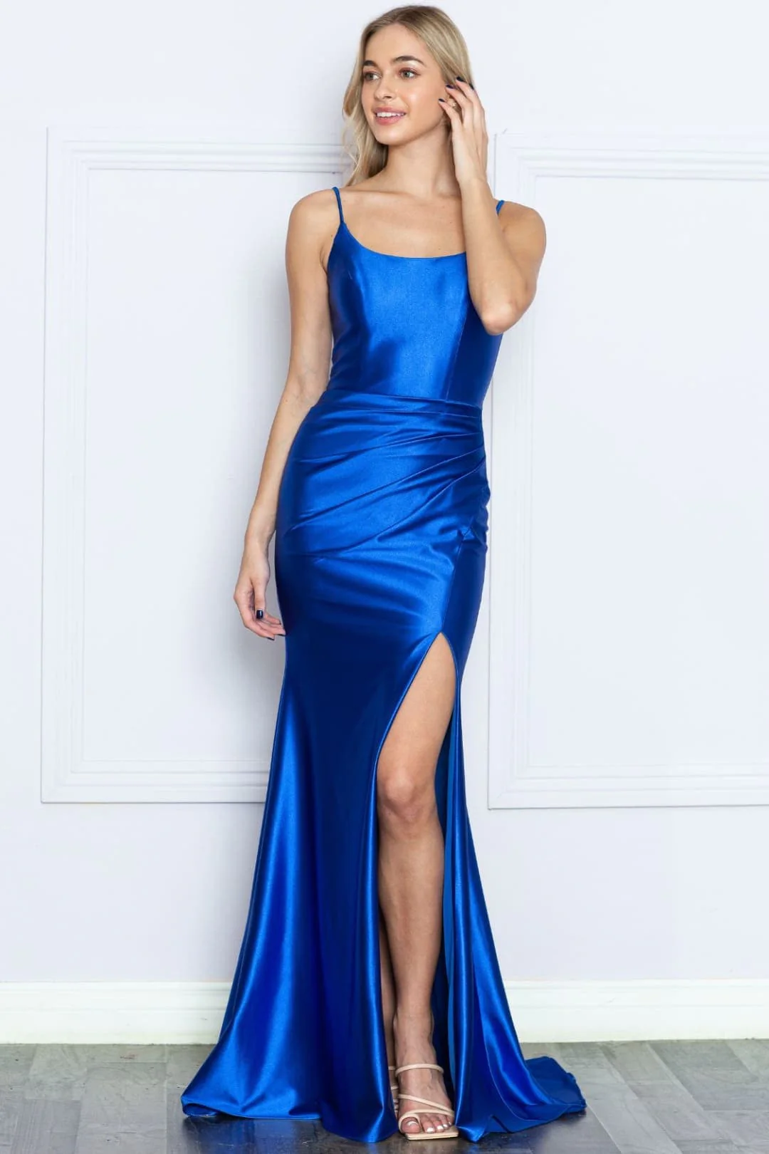 Royal Blue Bridesmaid Dresses-Inexpensive Poly USA 9250 Lace up Back - Image 4