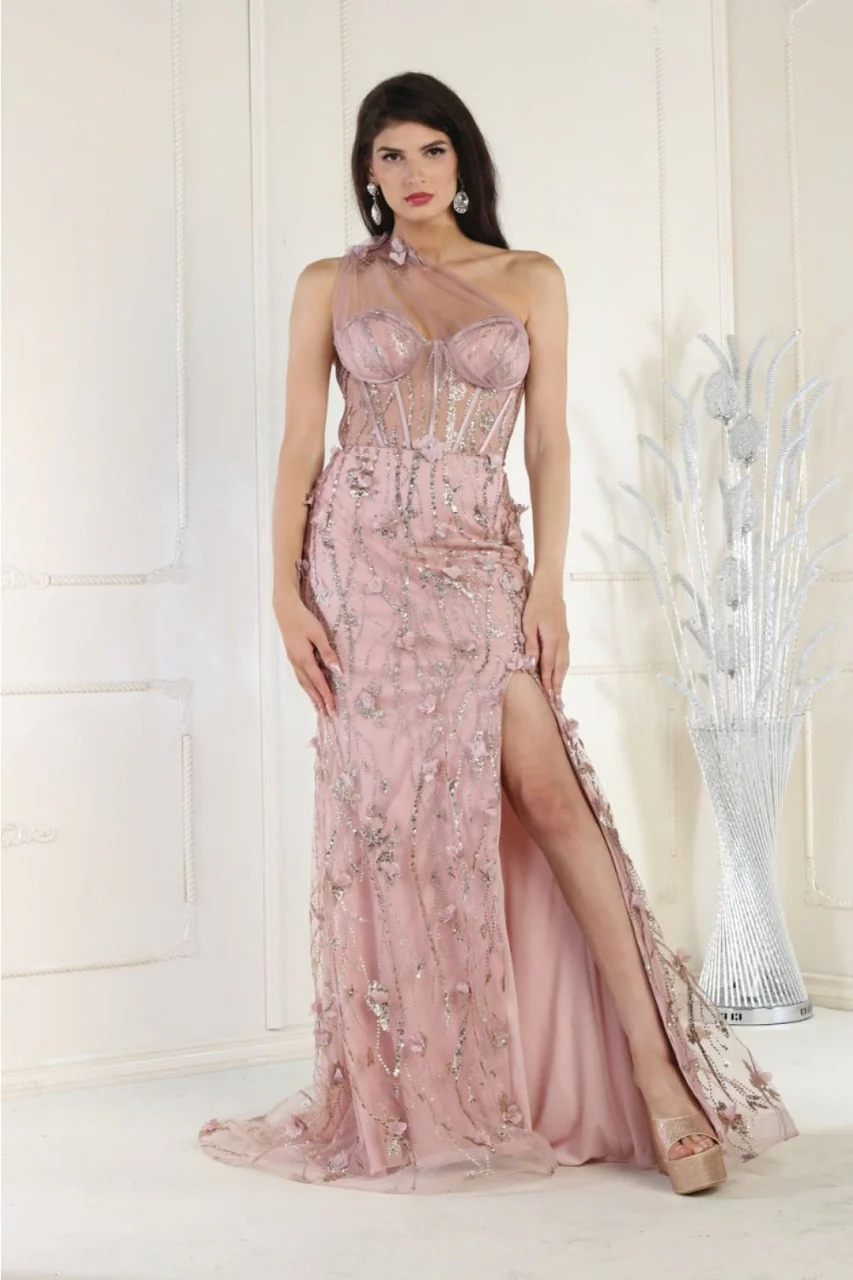 Royal Queen RQ8027 Illusion One Shoulder Embellished Evening Gown - Image 3