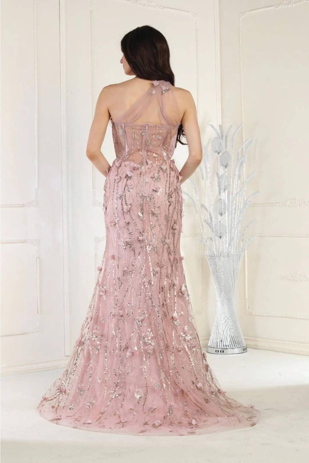 Royal Queen RQ8027 Illusion One Shoulder Embellished Evening Gown - Image 7