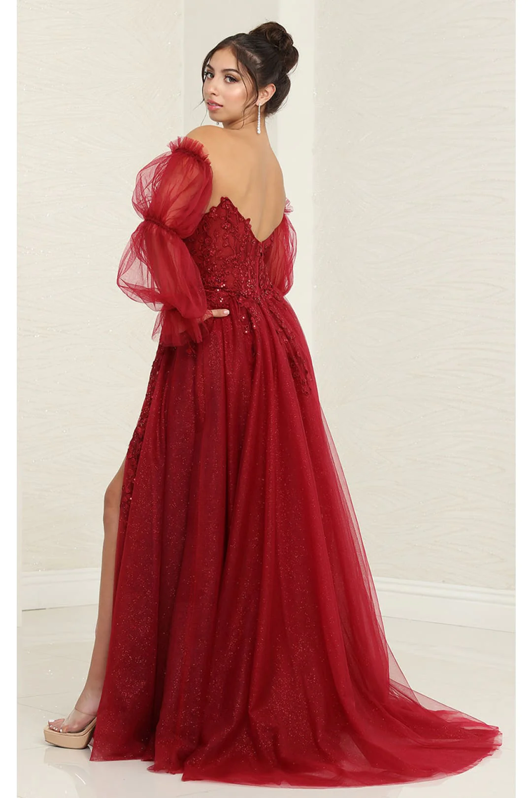 Royal Queen RQ8060 Strapless Puffy Detachable Sleeves A-line Sage Gown - Image 4