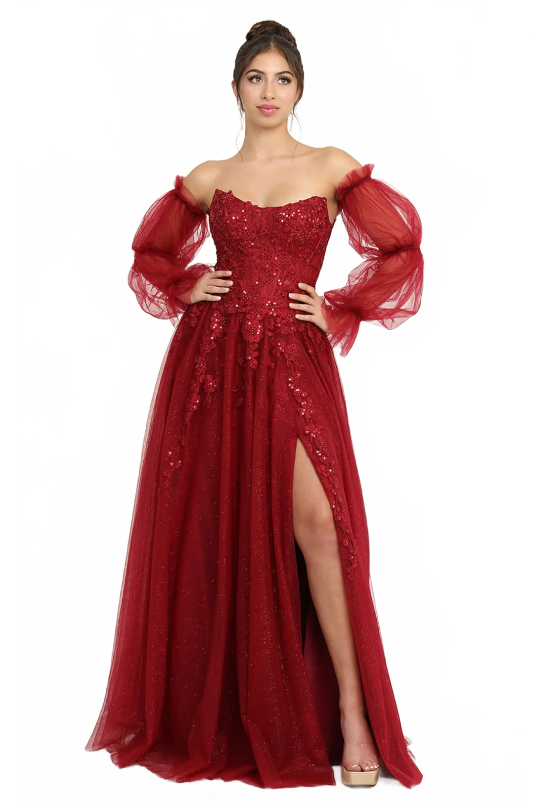 Royal Queen RQ8060 Strapless Puffy Detachable Sleeves A-line Sage Gown - Image 9