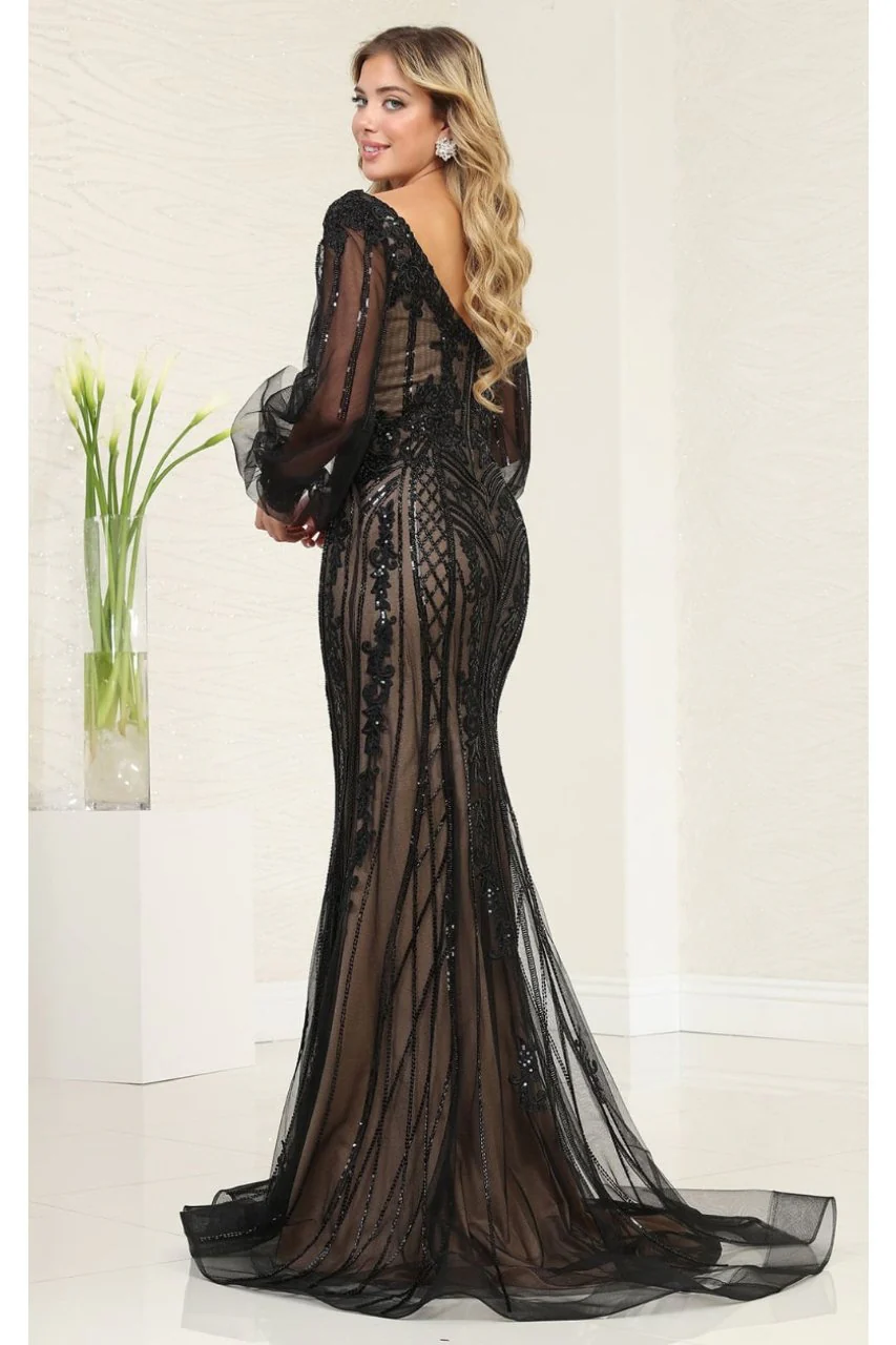 Royal Queen RQ8125 Sequin V-Neck Long Sleeve Evening Gown - Image 3