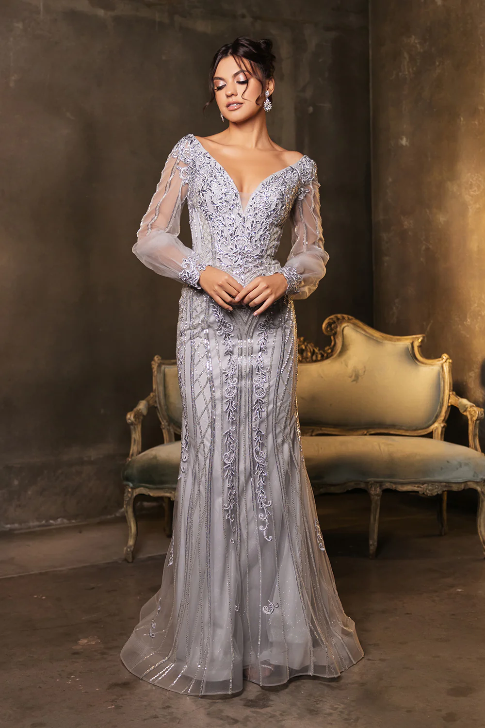 Royal Queen RQ8125 Sequin V-Neck Long Sleeve Evening Gown - Image 6