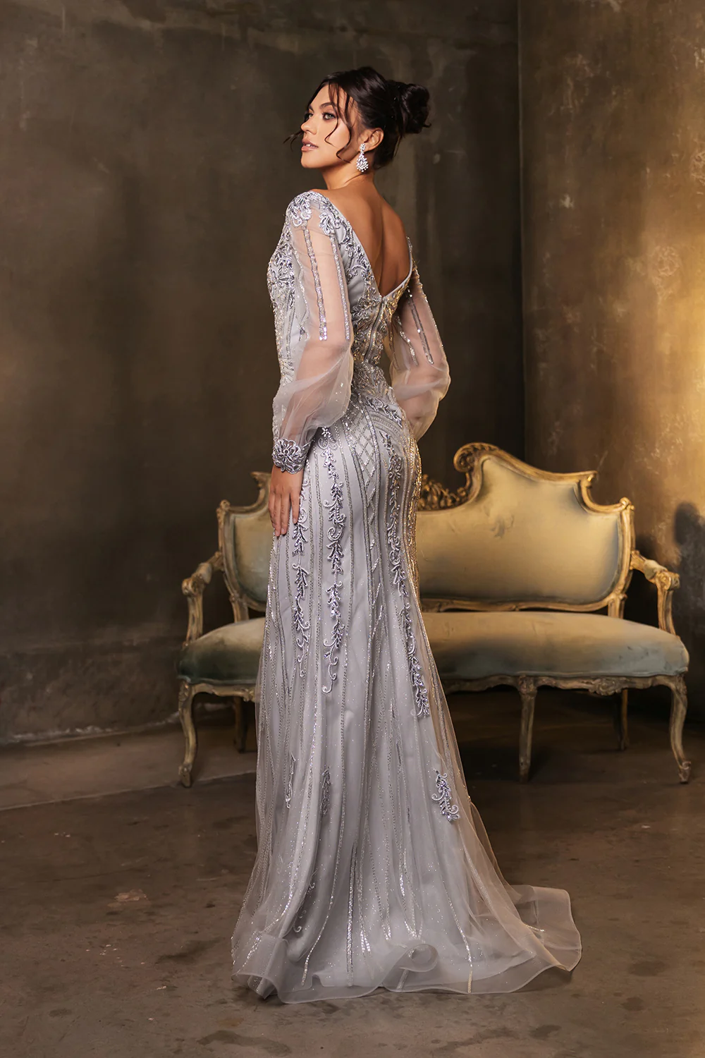 Royal Queen RQ8125 Sequin V-Neck Long Sleeve Evening Gown - Image 7