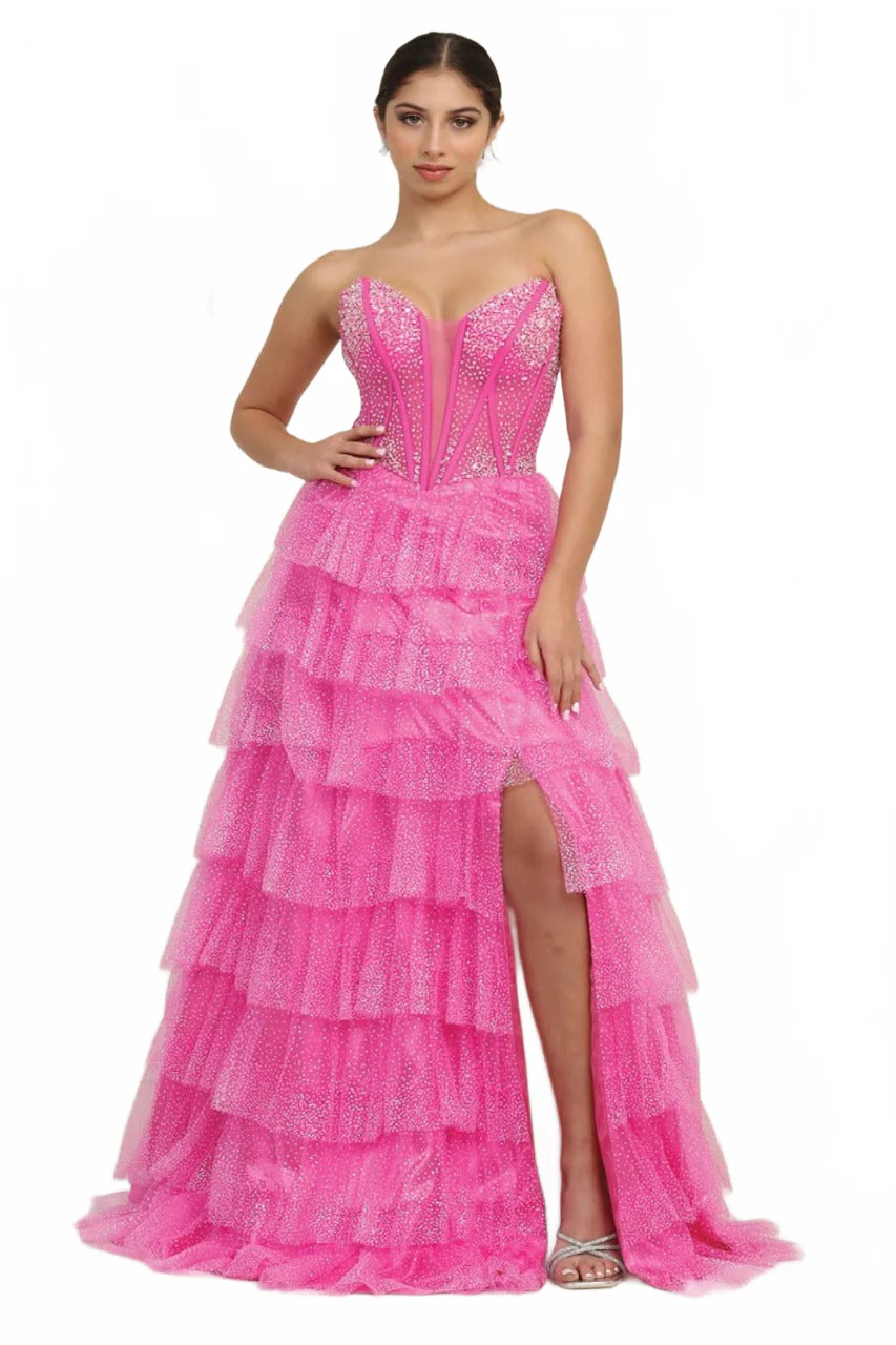 Royal Queen RQ8142 Sexy Strapless Layered Ruffle Pageant Prom Gown - Image 9