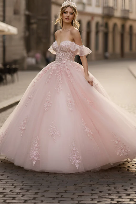 Ruffled Off Shoulder Corset Ball Gown by GLS Gloria GL3475 - Image 3