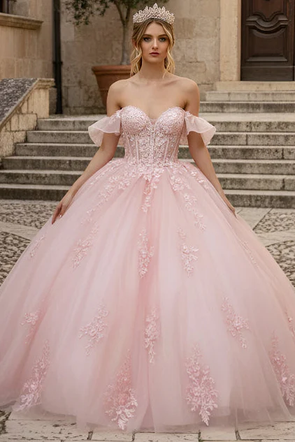 Ruffled Off Shoulder Corset Ball Gown by GLS Gloria GL3475 - Image 4
