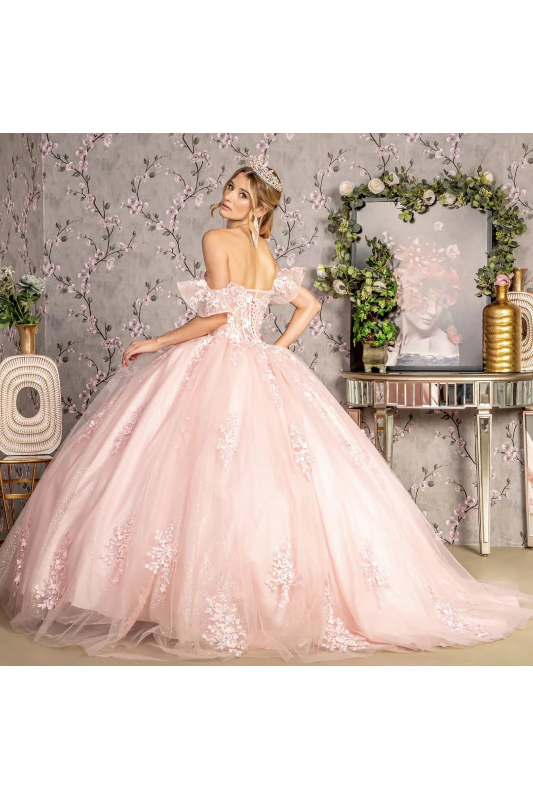 Ruffled Off Shoulder Corset Ball Gown by GLS Gloria GL3475 - Image 7