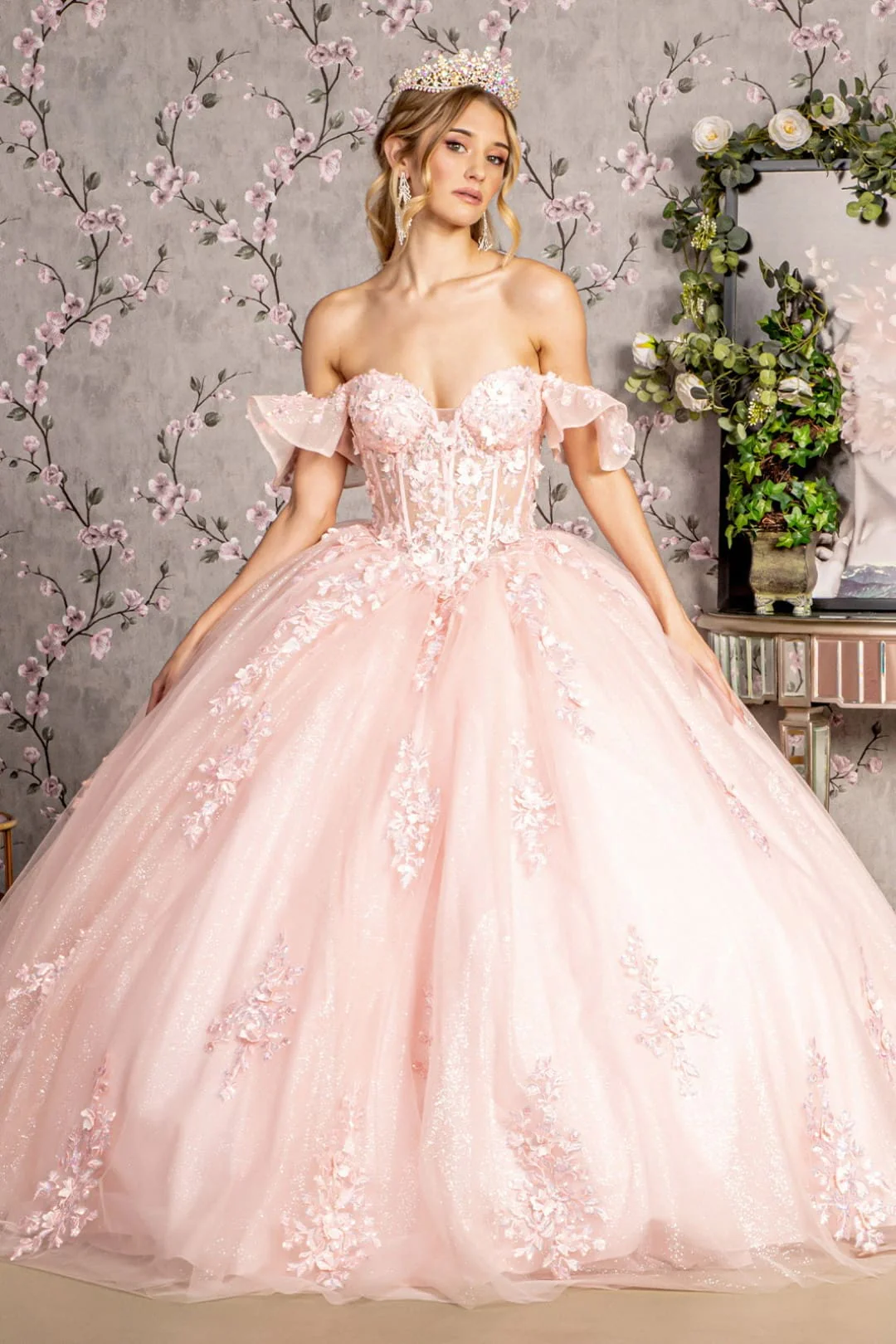Ruffled Off Shoulder Corset Ball Gown by GLS Gloria GL3475 - Image 9