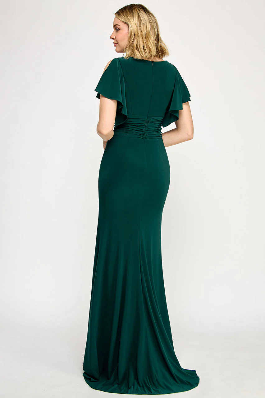 Lenovia 8376 Ruffled Short Sleeve Drape Sleeve Stretch Knit Dress - Image 2