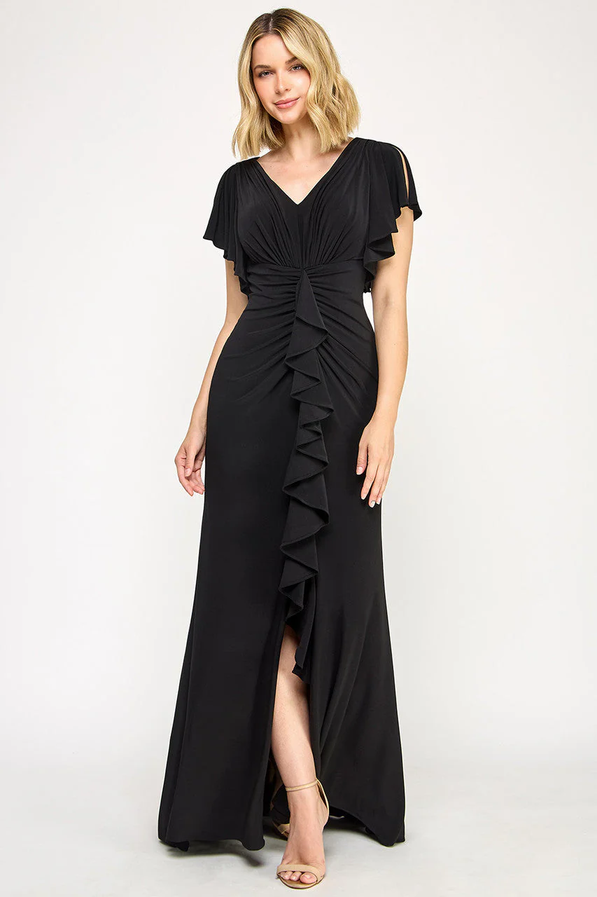 Lenovia 8376 Ruffled Short Sleeve Drape Sleeve Stretch Knit Dress - Image 4