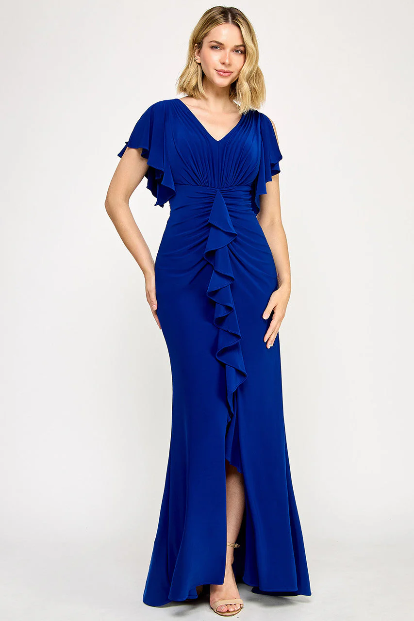 Lenovia 8376 Ruffled Short Sleeve Drape Sleeve Stretch Knit Dress - Image 5