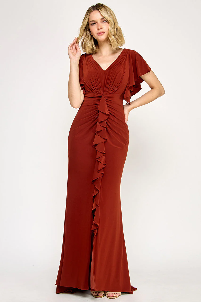 Lenovia 8376 Ruffled Short Sleeve Drape Sleeve Stretch Knit Dress - Image 6