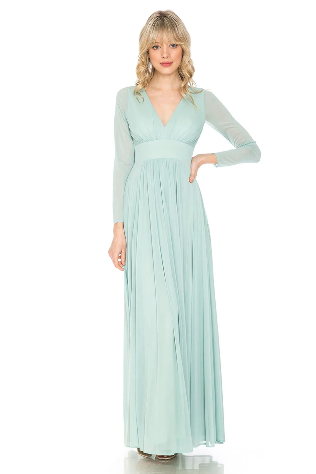 Sage Bridesmaid Dresses-Inexpensive Lenovia 5234 Long Sleeve Sheer - Image 11