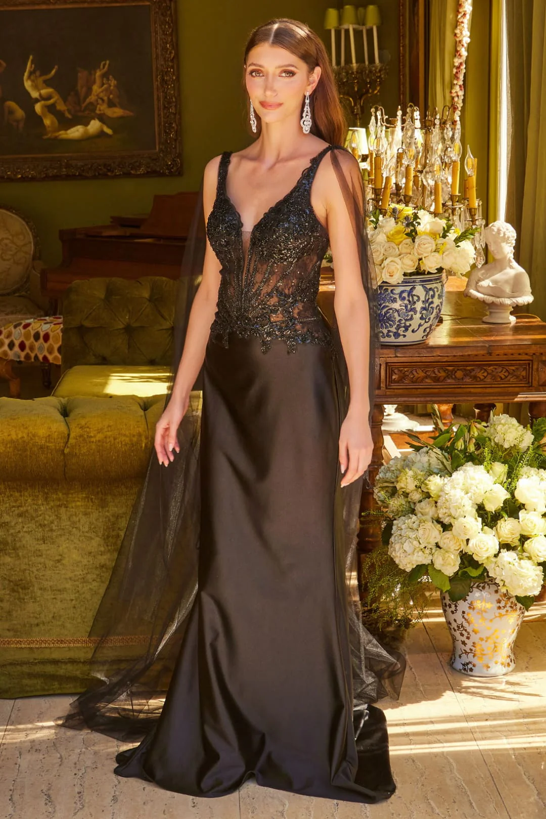 Satin Fitted V-Neck Gown by GLS Gloria GL3615 - Image 5
