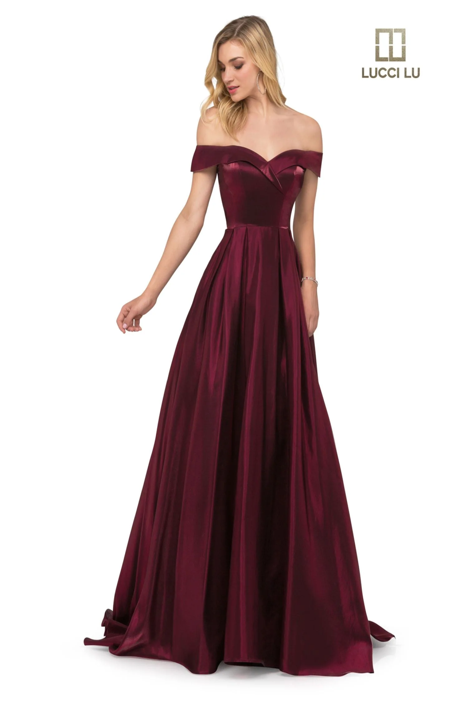 Satin Off Shoulder A-line Gown by Lucci Lu 28063 - Image 8