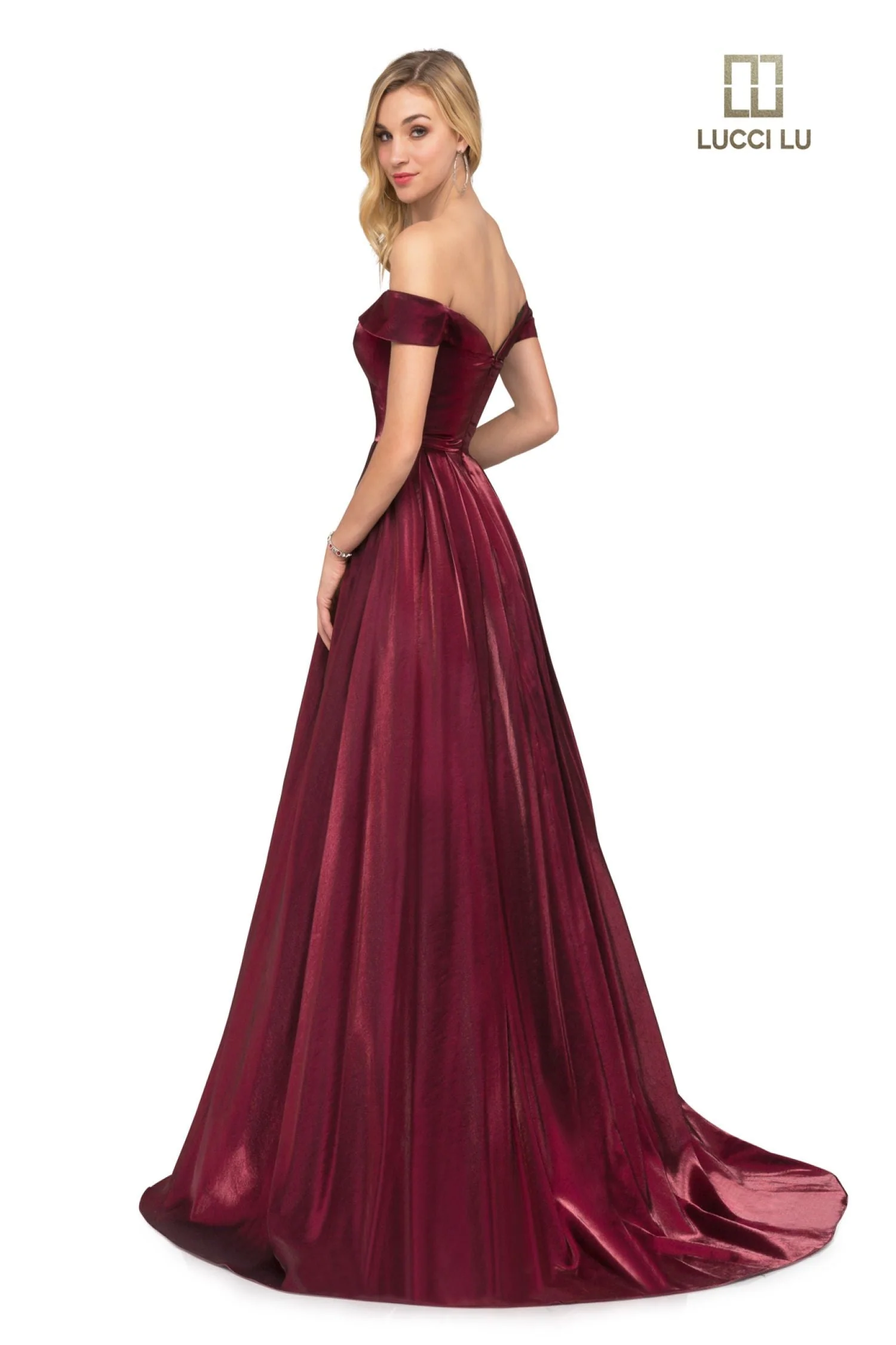Satin Off Shoulder A-line Gown by Lucci Lu 28063 - Image 9