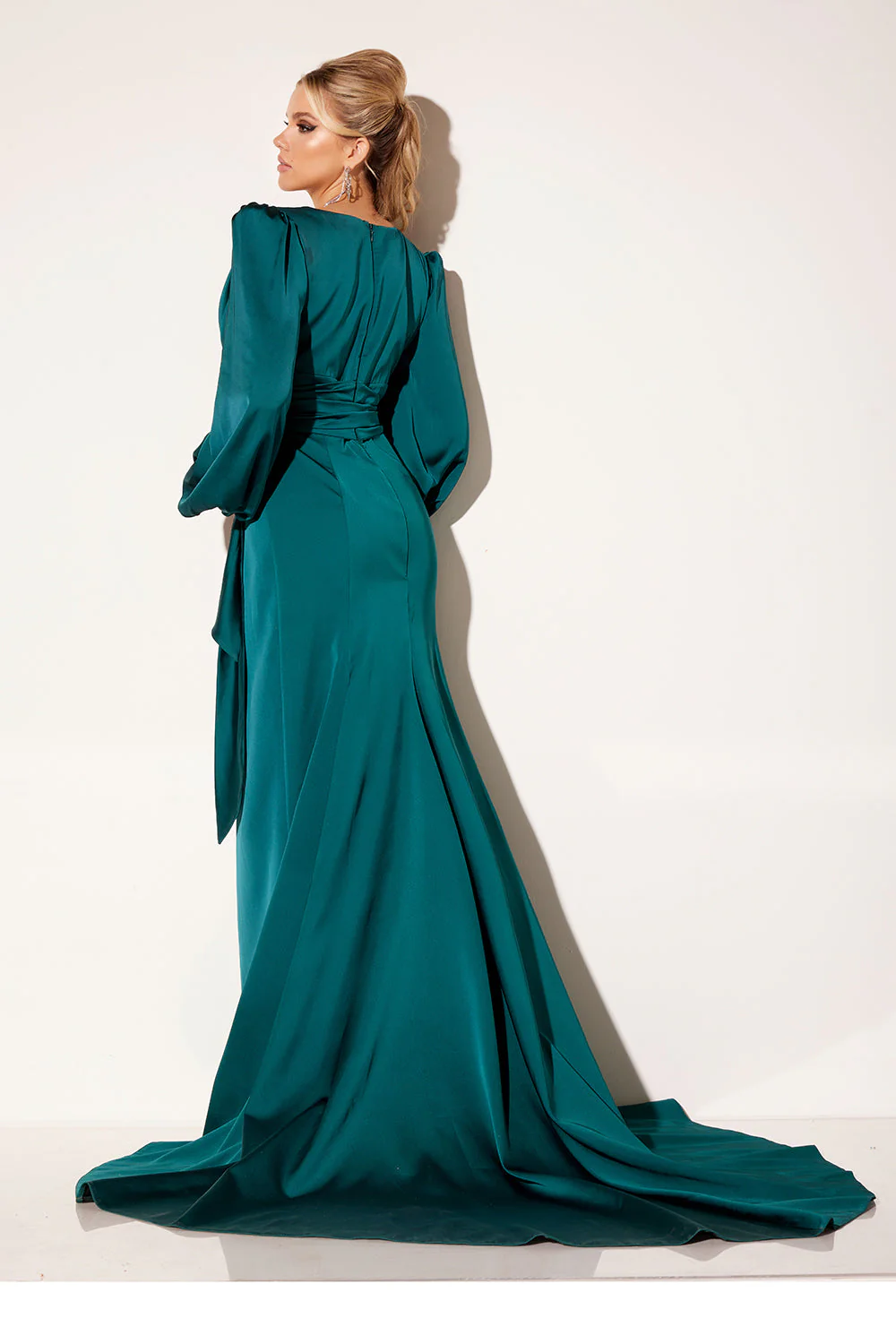 Satin Puff Sleeve Slit Gown by Lucci Lu C8088 - Image 6